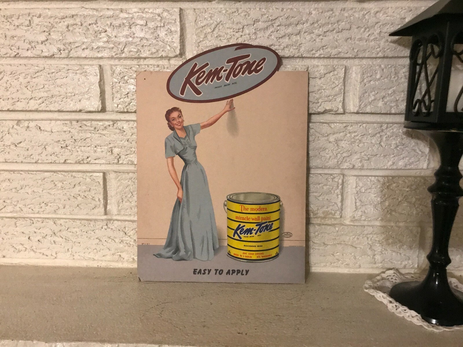 Rare Vintage C1941 Kem-Tone Paints Cardboard Easel Back Advertising Sign