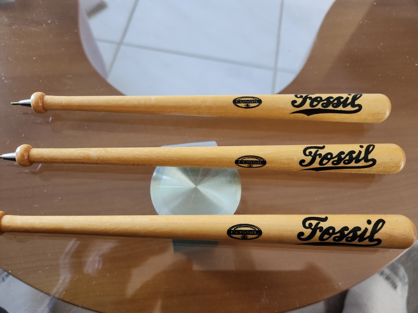 RARE Authentic Fossil Watch Sign THREE Genuine Baseball Bat Pens BRAND NEW