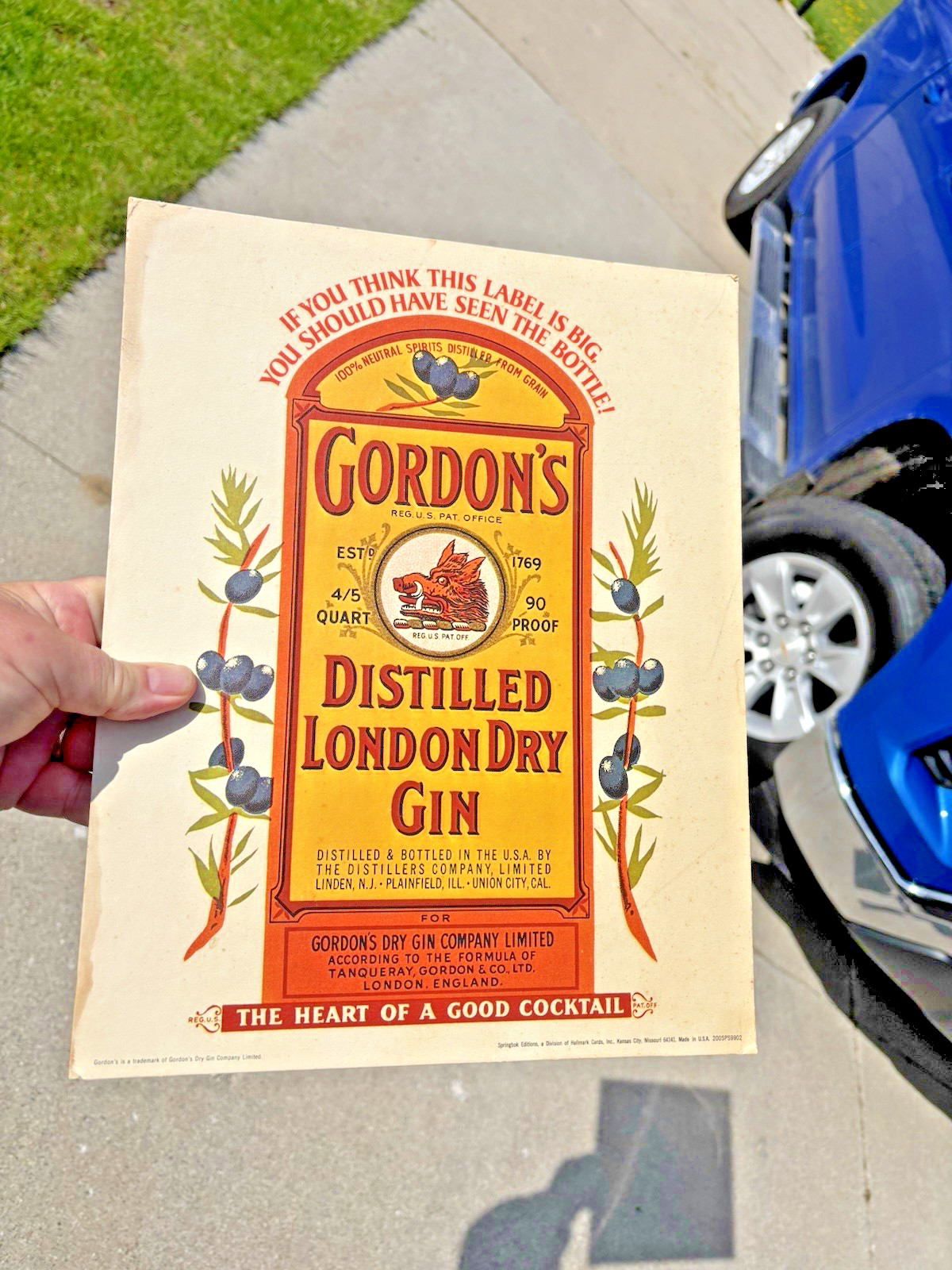Vintage Gordon’s London Dry Gin Cardboard Easel Back Advertising Sign Display