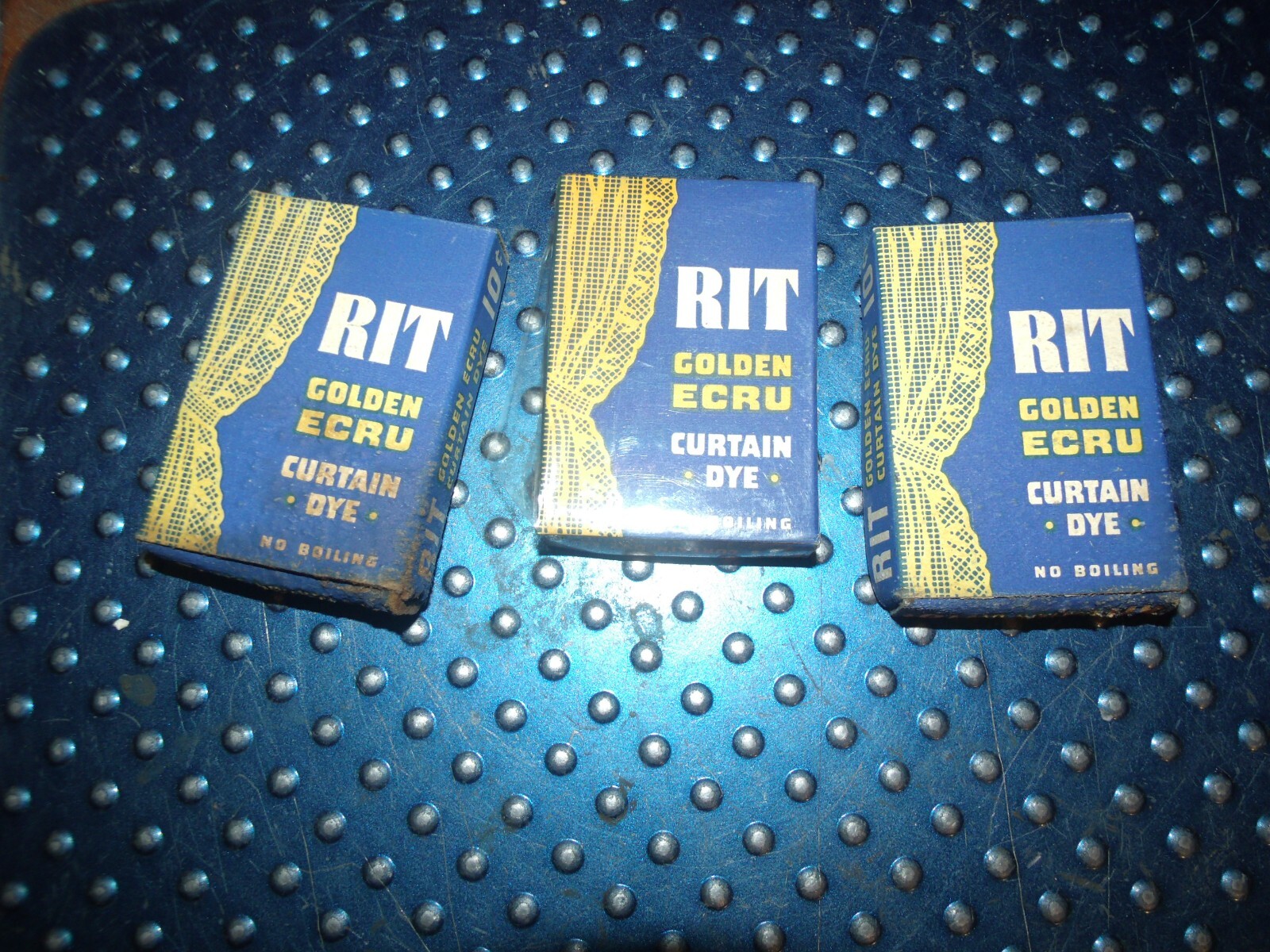 3vtg Golden Ecru RIT DYE BOX 10 cents retro mcm store laundry room decor