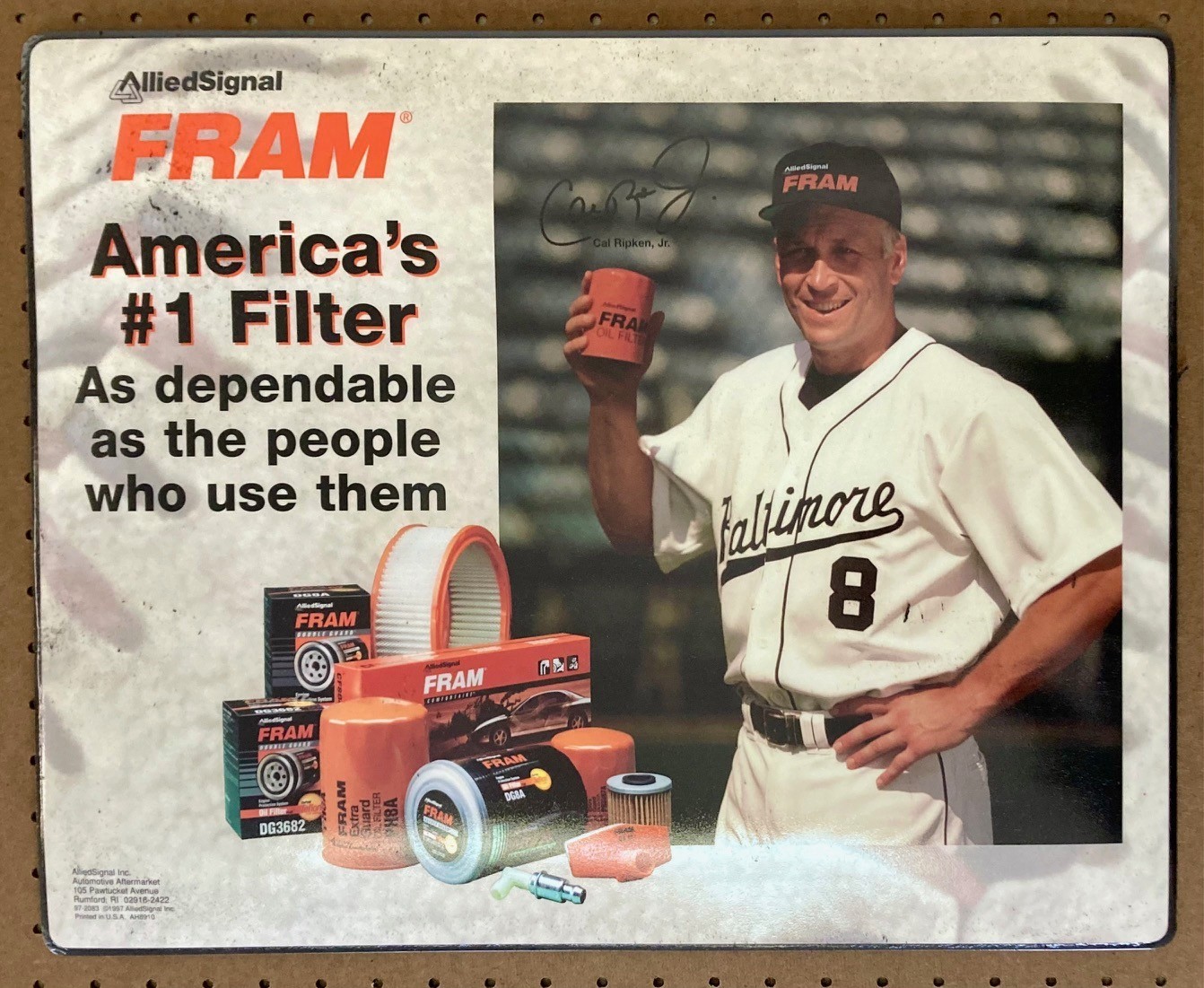 NOS Vintage 1997 Cal Ripken Fram Filter AH8910 20 x 16 Advertising Counter Mat
