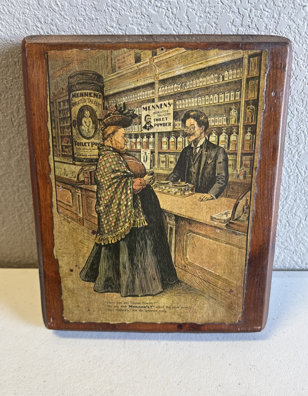 Vintage Mennen’s Wooden Store Hangeable Advertising Bar Decor Talcum Powder Rare