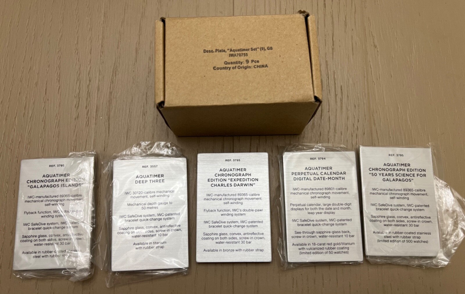 NEW IWC WATCHES AQUATIMER DEALER’S ALUMINUM DISPLAY SIGNS PLAQUES x 5 Collectors