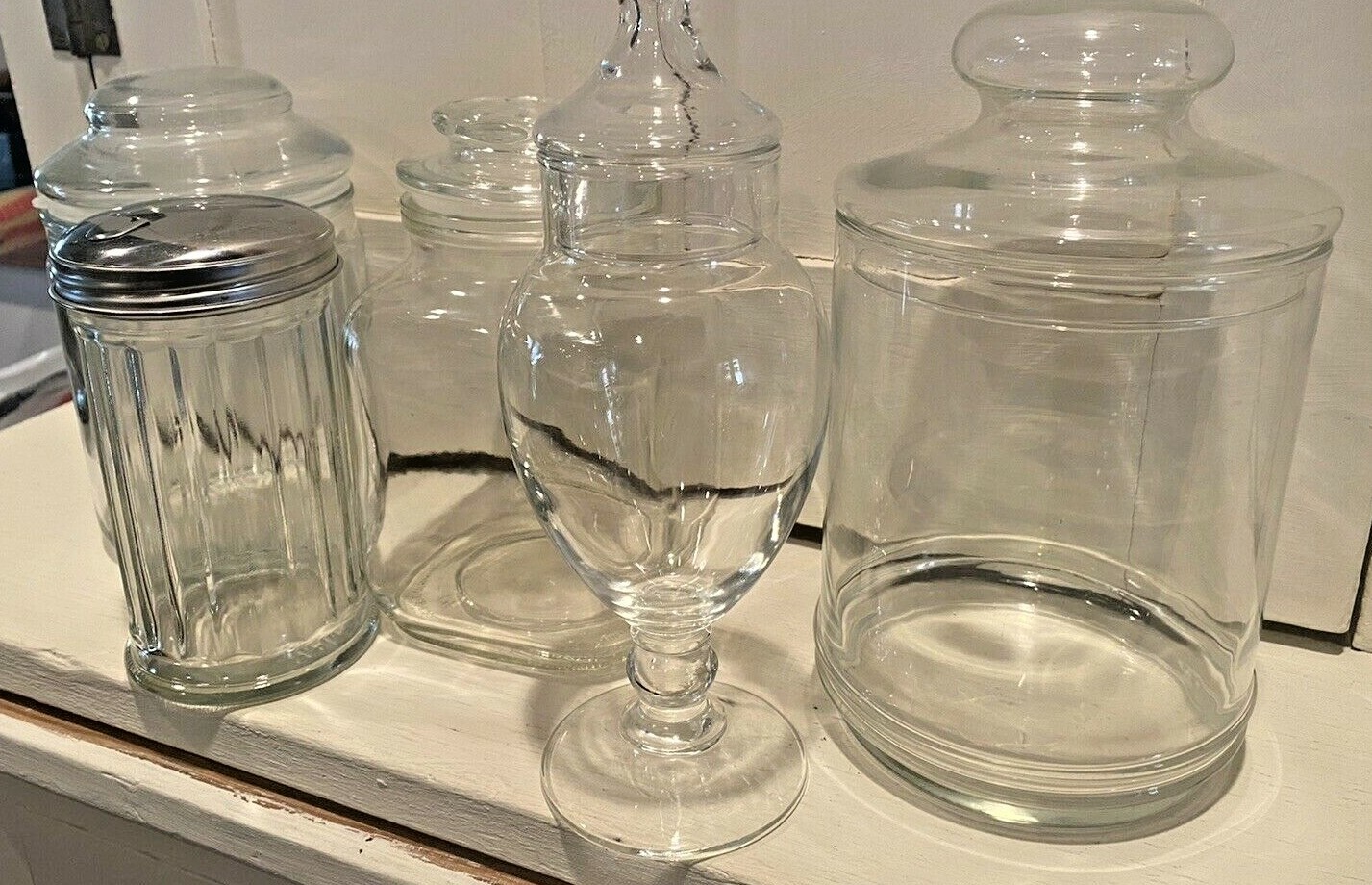 Vtg General Store Counter Jars Advertising Pedestal Candy Cookie Sugar Glass