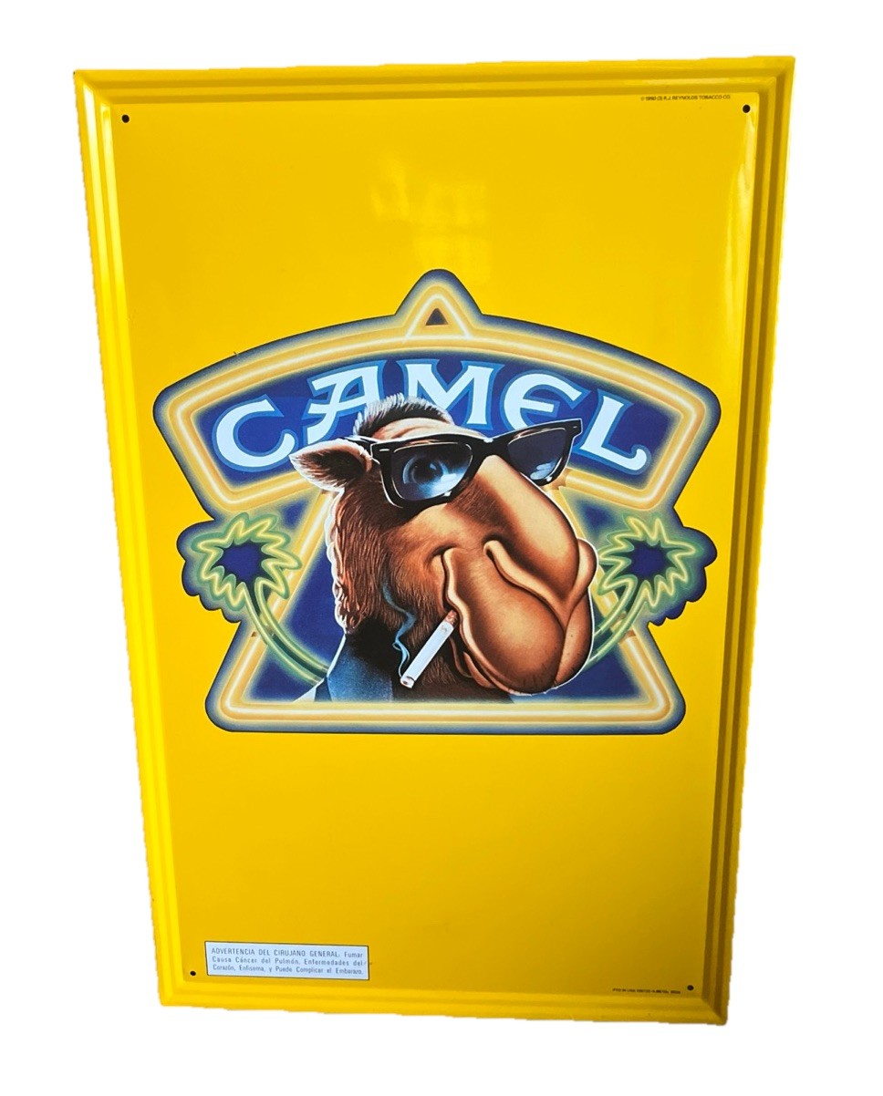 Vtg 1990 RJ Reynolds Joe Camel Smoking Tobacco Cigarettes Metal Advertising Sign