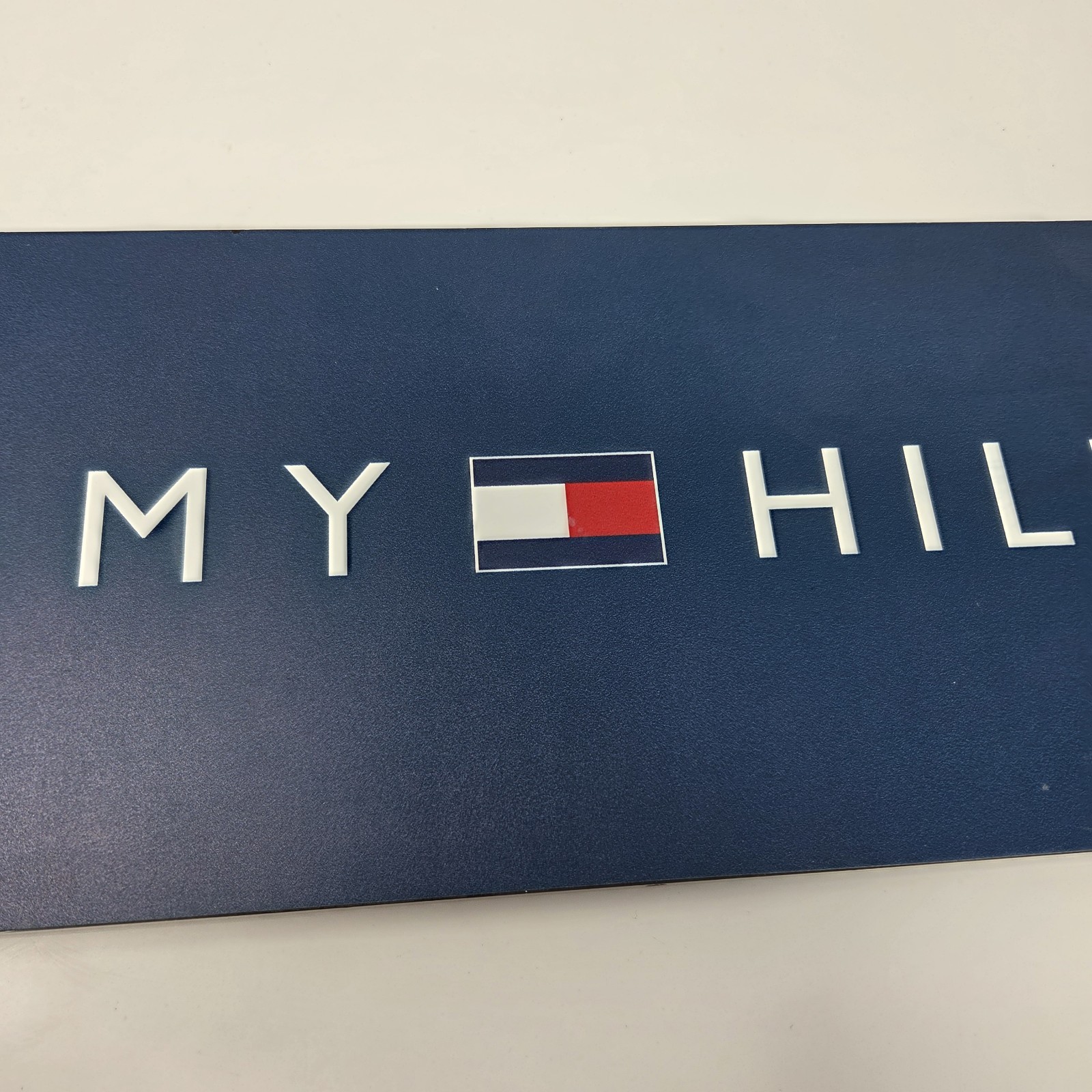 Vintage Tommy Hilfiger Flag Double Sided Store Display Sign Wood 5.25″ X 21″