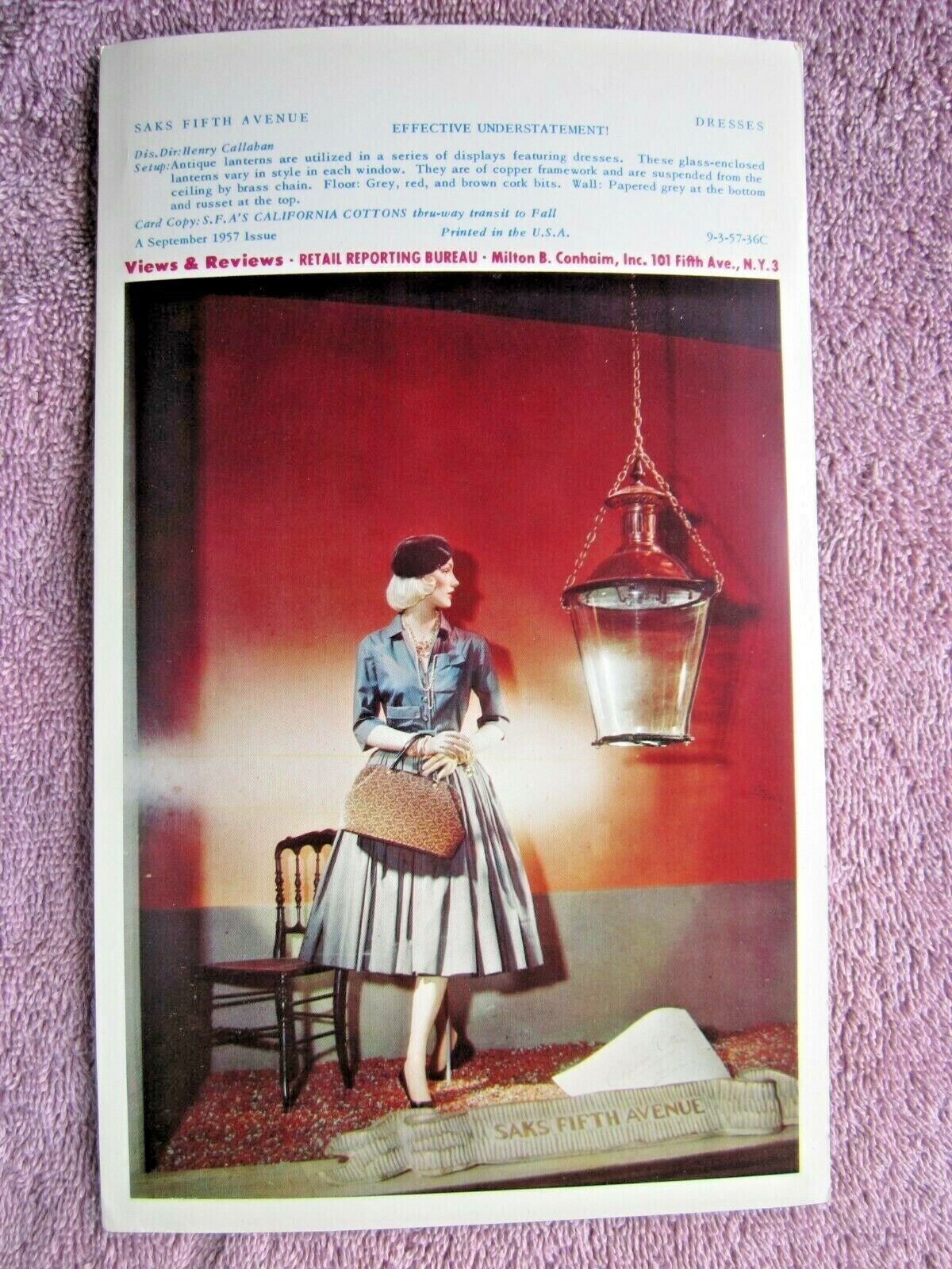 1957 SAKS FIFTH AVE STORE WINDOW DISPLAY CALIFORNIA COTTONS PHOTOGRAPH PRINT 322