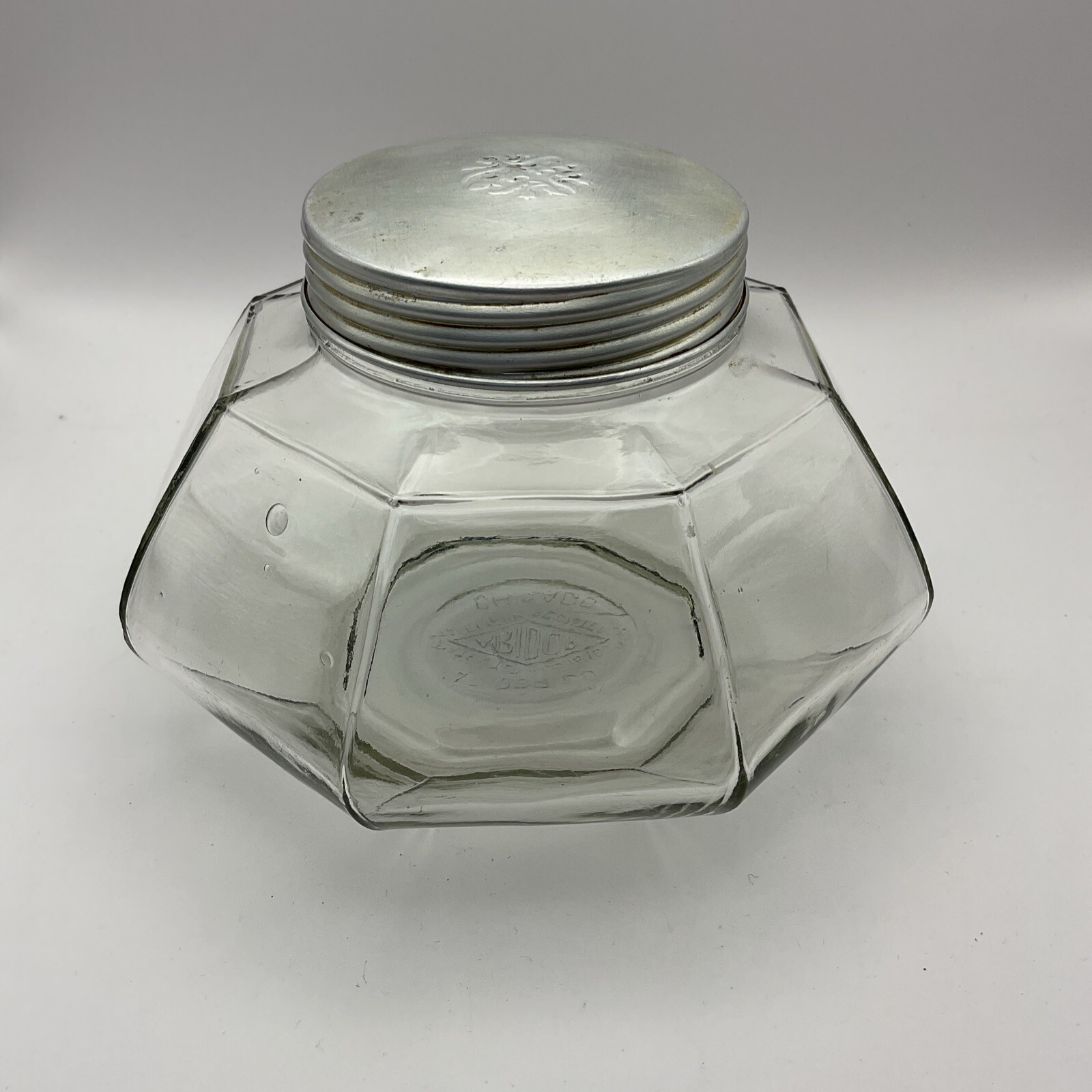Antique 1922 Aridor Original Candy Caddy Octagon Glass Complete Lid Chicago 1922
