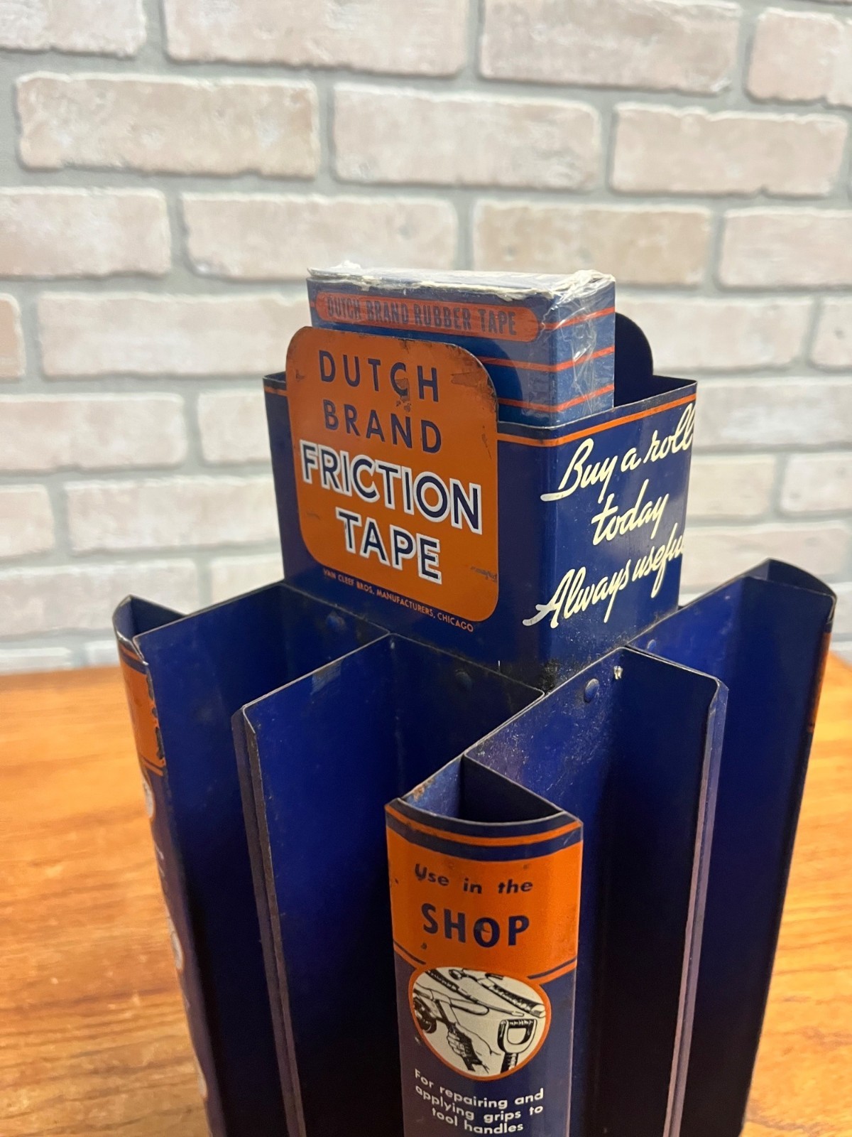 Vintage Dutch Brand Friction Tape Store Display Rotating Rack Sign Advertising