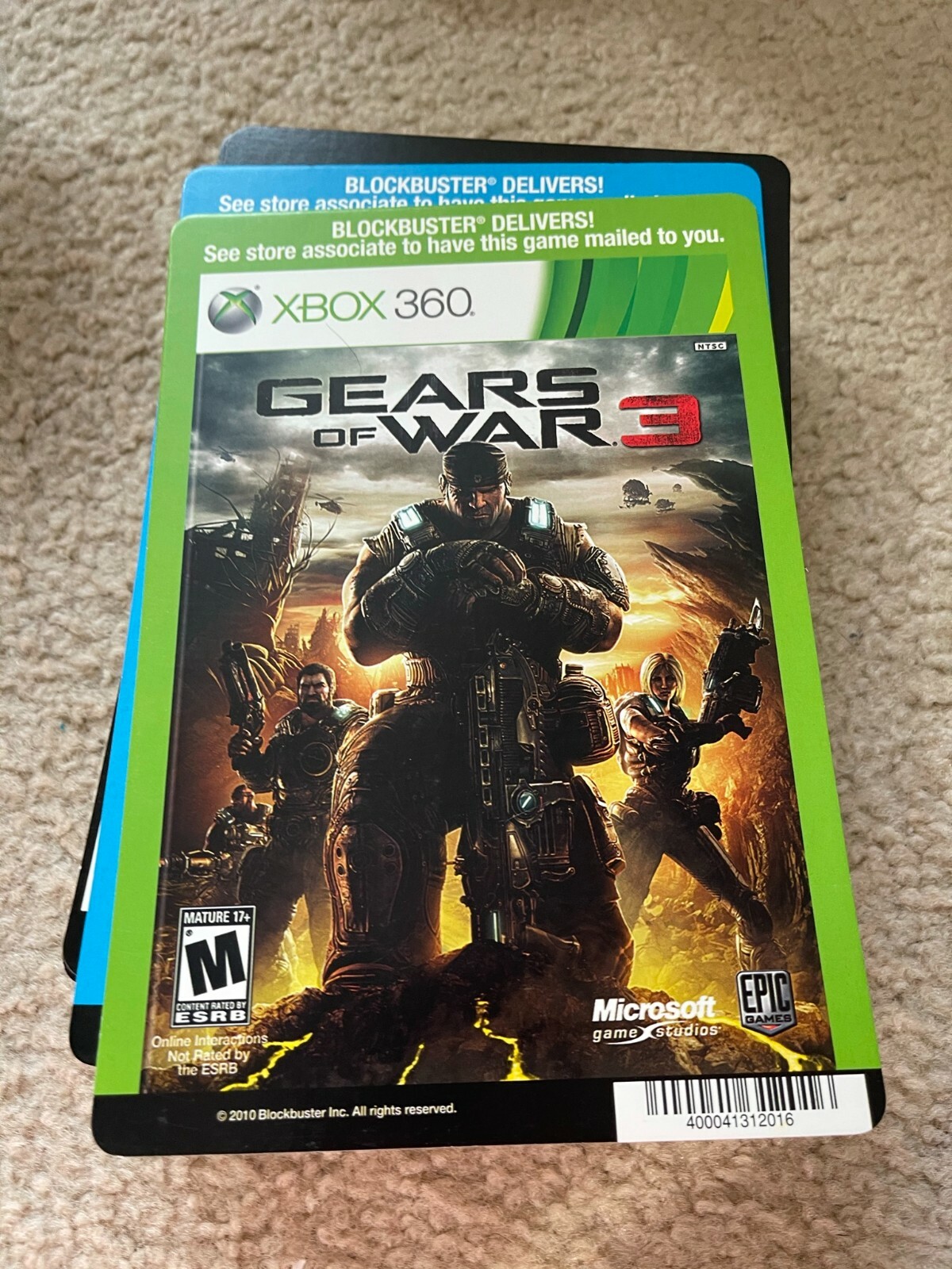 Gears of War 3 Xbox 360 Blockbuster Backer Card BACKER CARD ONLY NO GAME