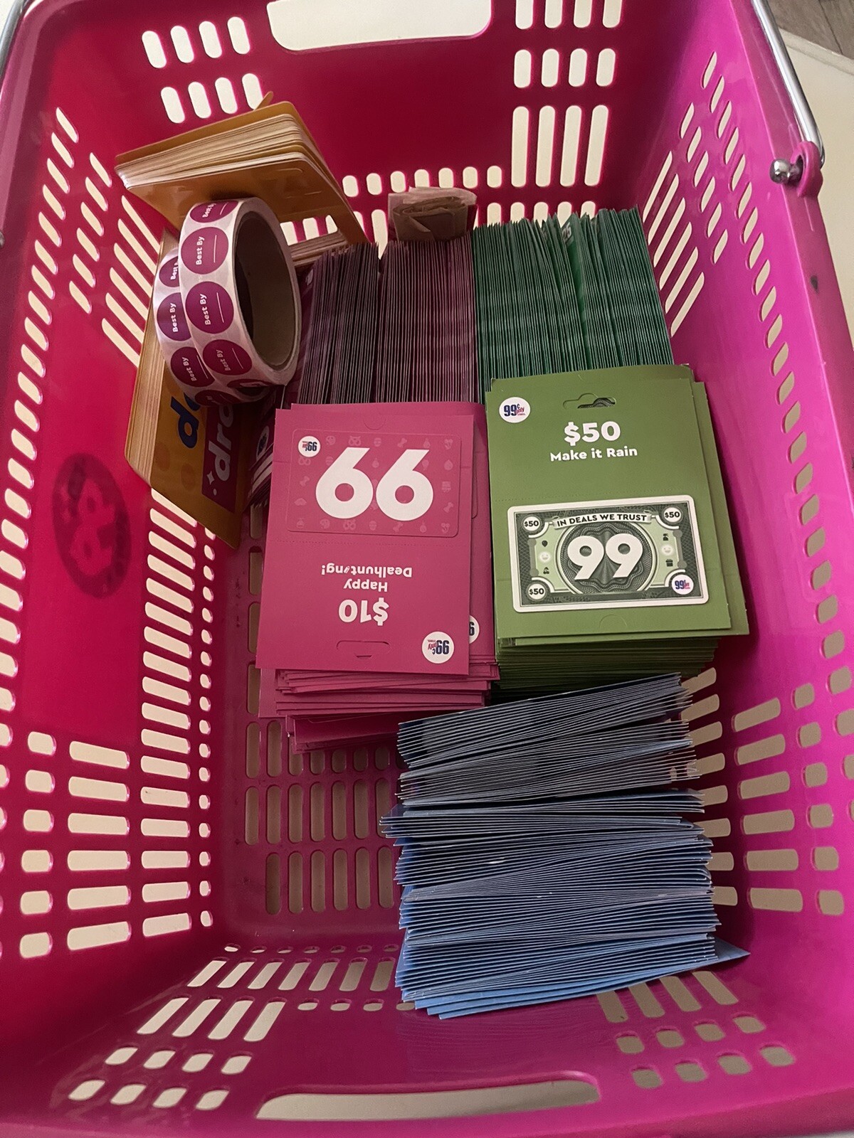 99 Cent Only Price Tags, Gift Cards And Basket
