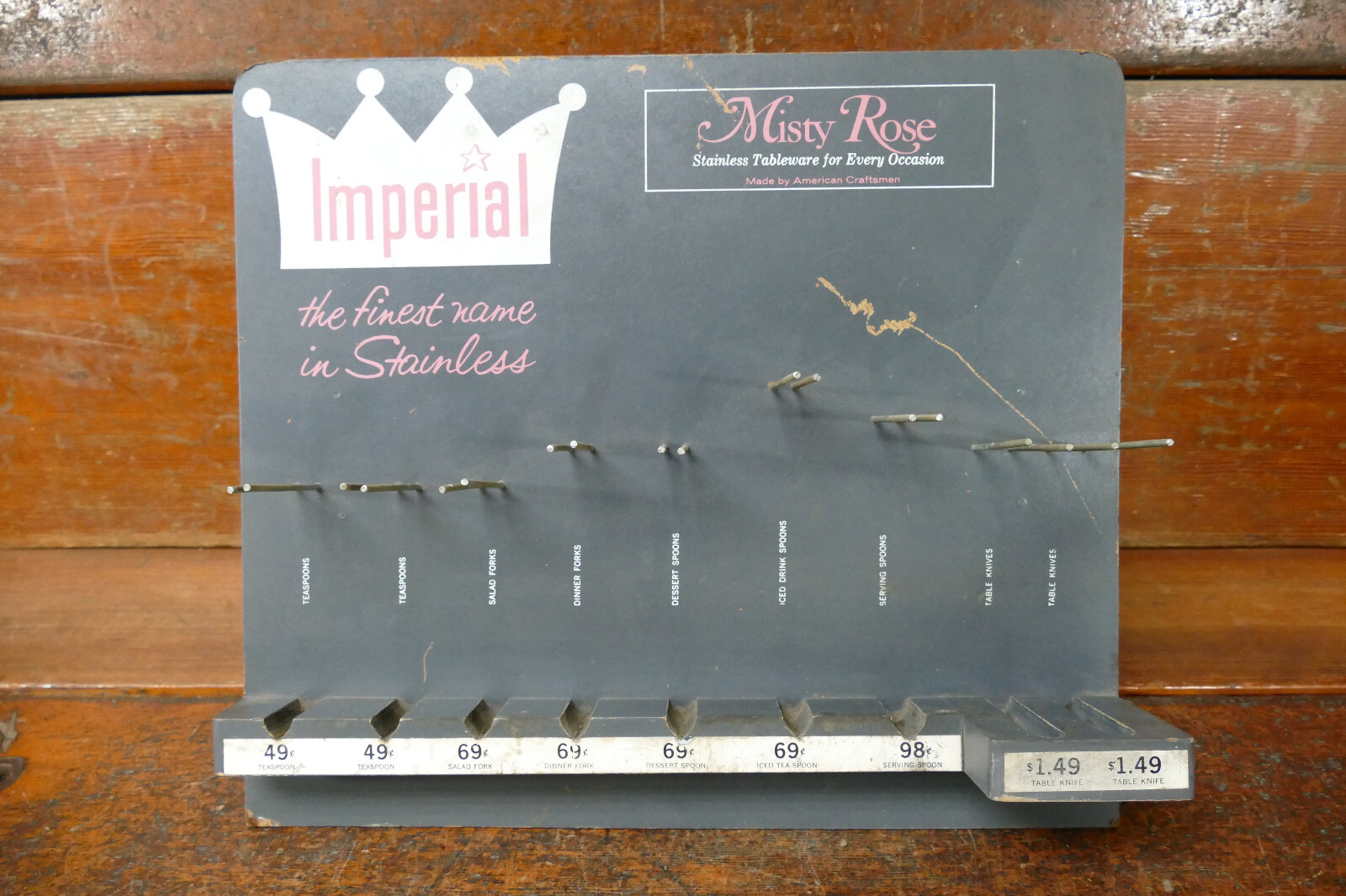 Vintage Misty Rose Stainless Silverware Countertop Store Display Advertising