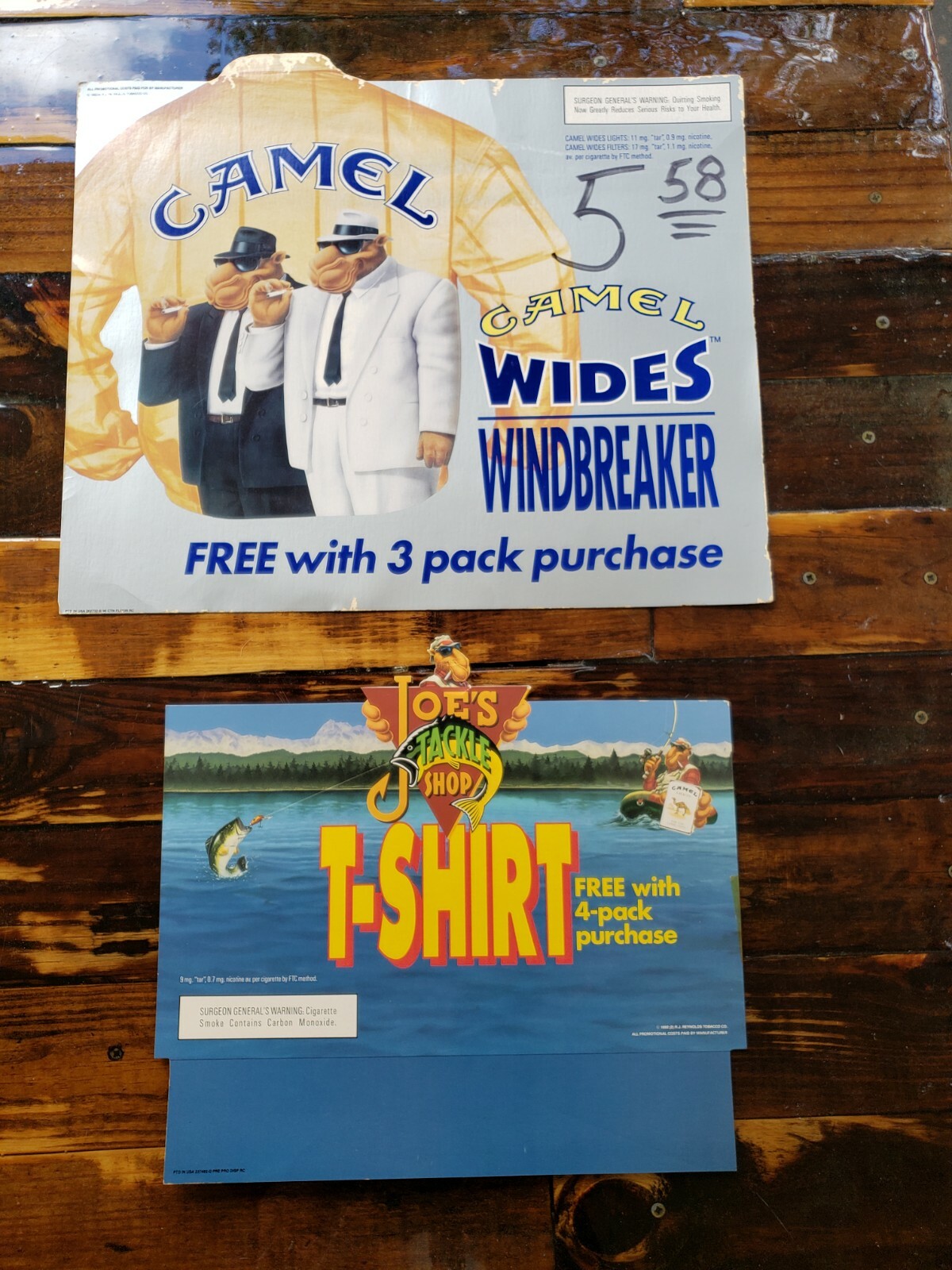 RARE lot of 2 Camel Store Display Sign Advertising Cardboard Cigarette Tobacco