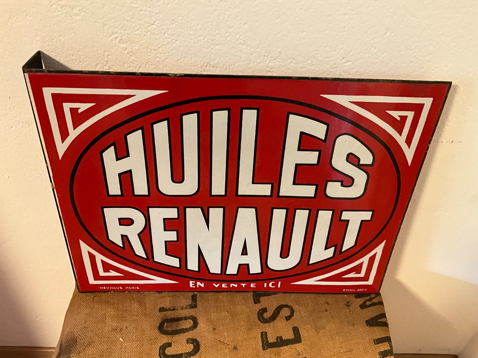 old enamel plate garage RENAULT OILS square circa 20/30