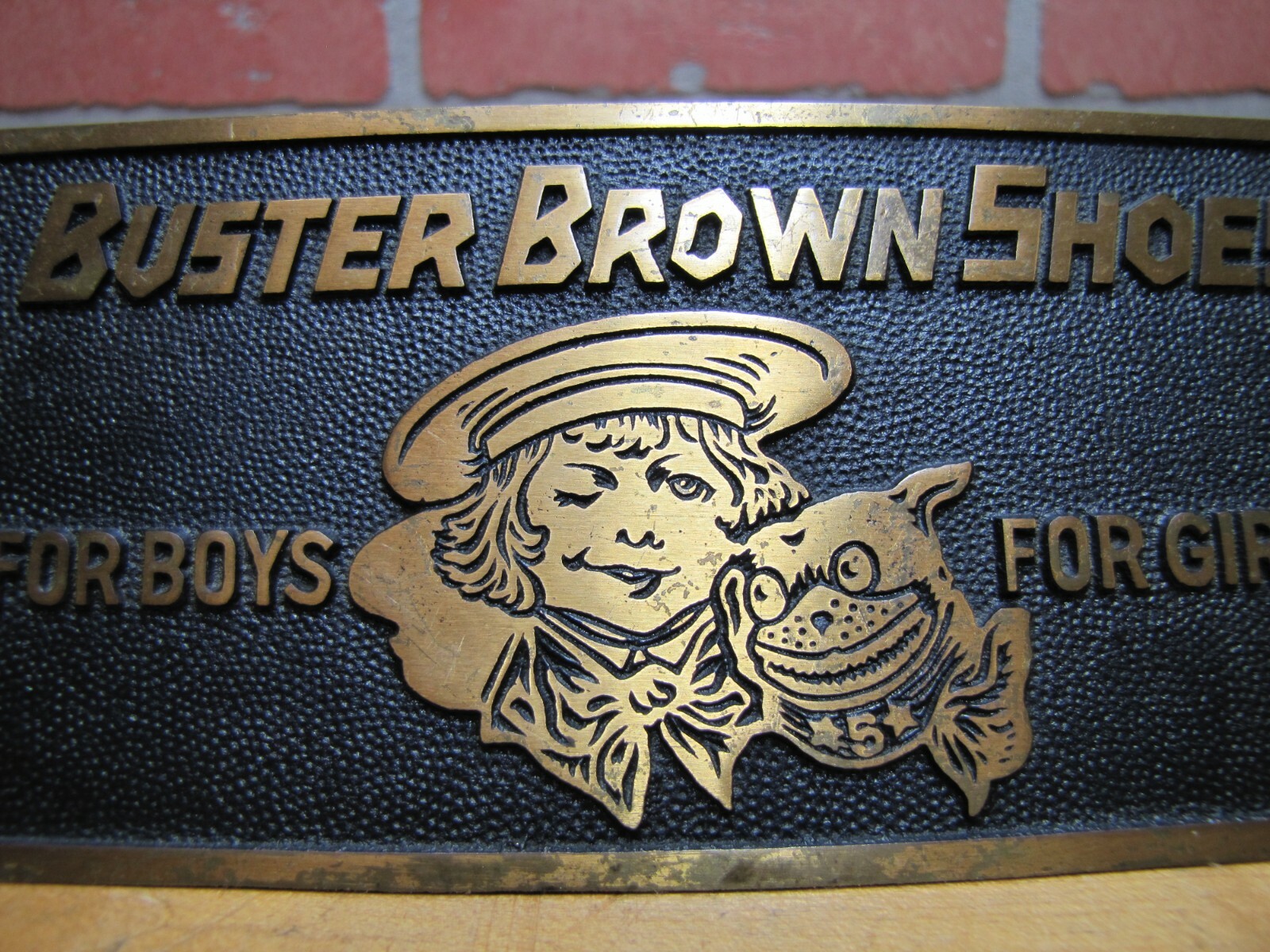 BUSTER BROWN SHOES FOR BOYS GIRLS c1930s Store Display Sign BOSTONIAN BRONZES