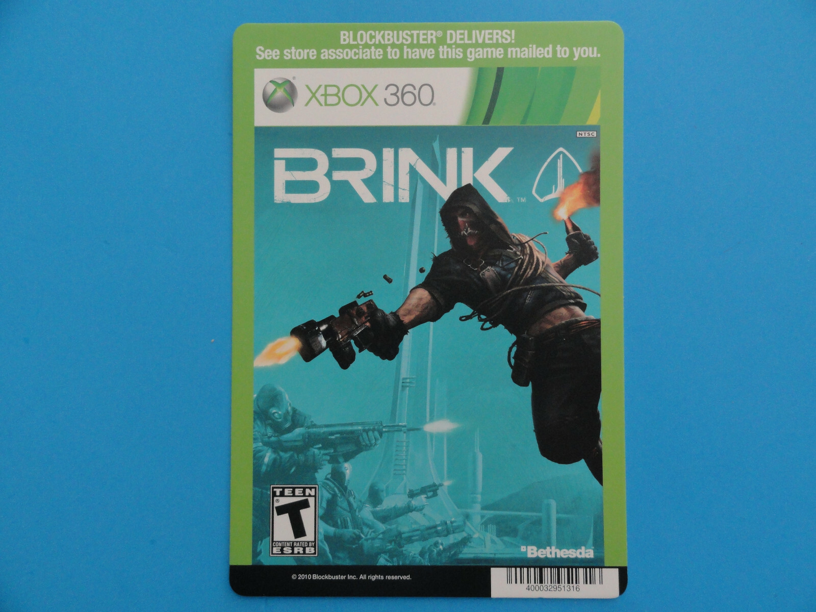 XBOX 360 BRINK BLOCKBUSTER VIDEO STORE SHELF BACKER CARD -NO GAME