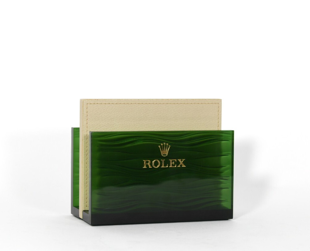 Rolex Magazine /Book Holder Acrylic And Leather Good Condition ~8 x 6 x 4 Inches