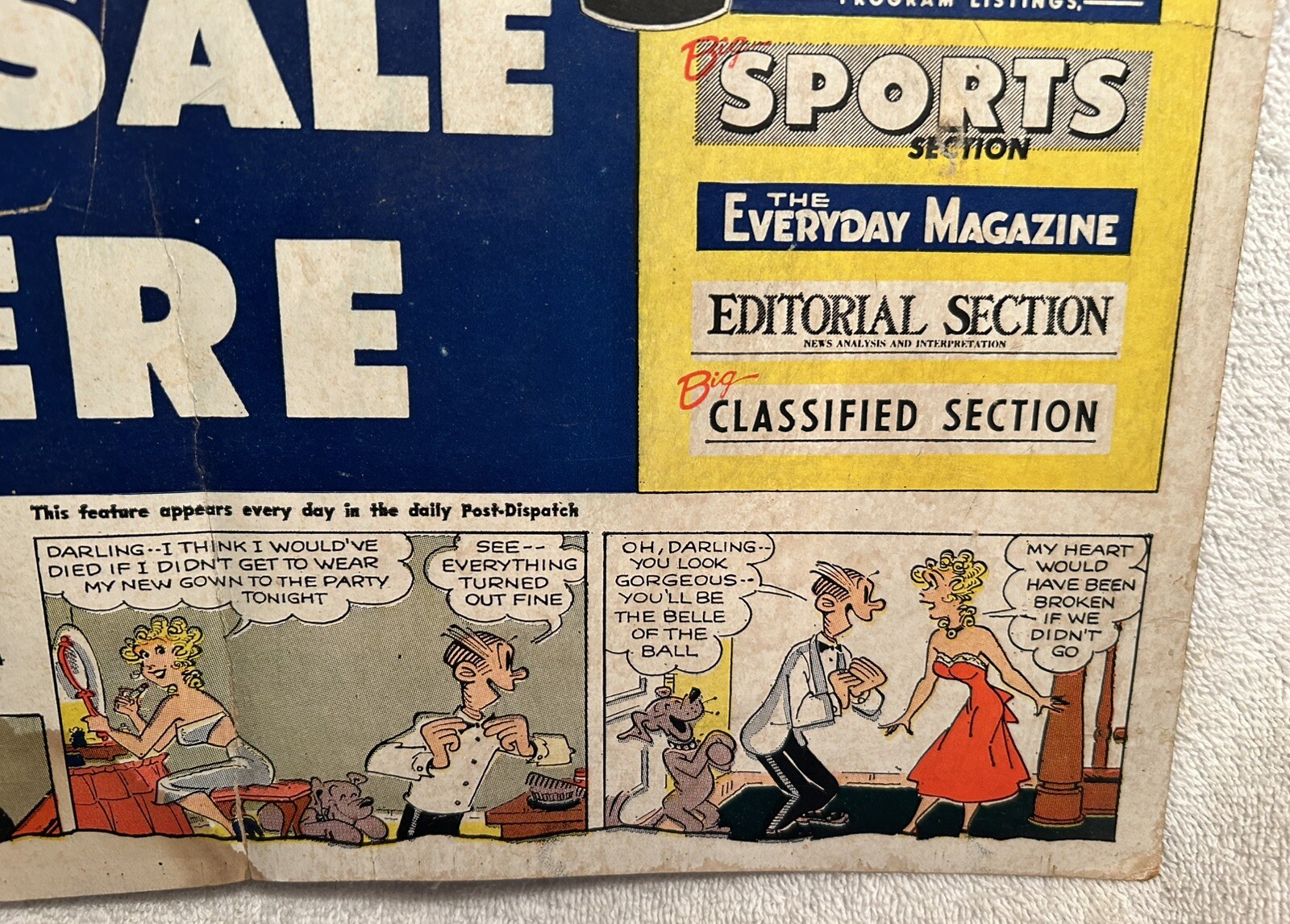 Vtg. Newspaper Rack Poster St. Louis Post-Dispatch Blondie & Other Comics 1960?