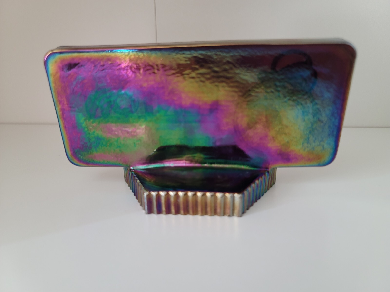 FENTON Iridescent CARNIVAL Glass Rectangle Dealer Sign LOGO, Purple.
