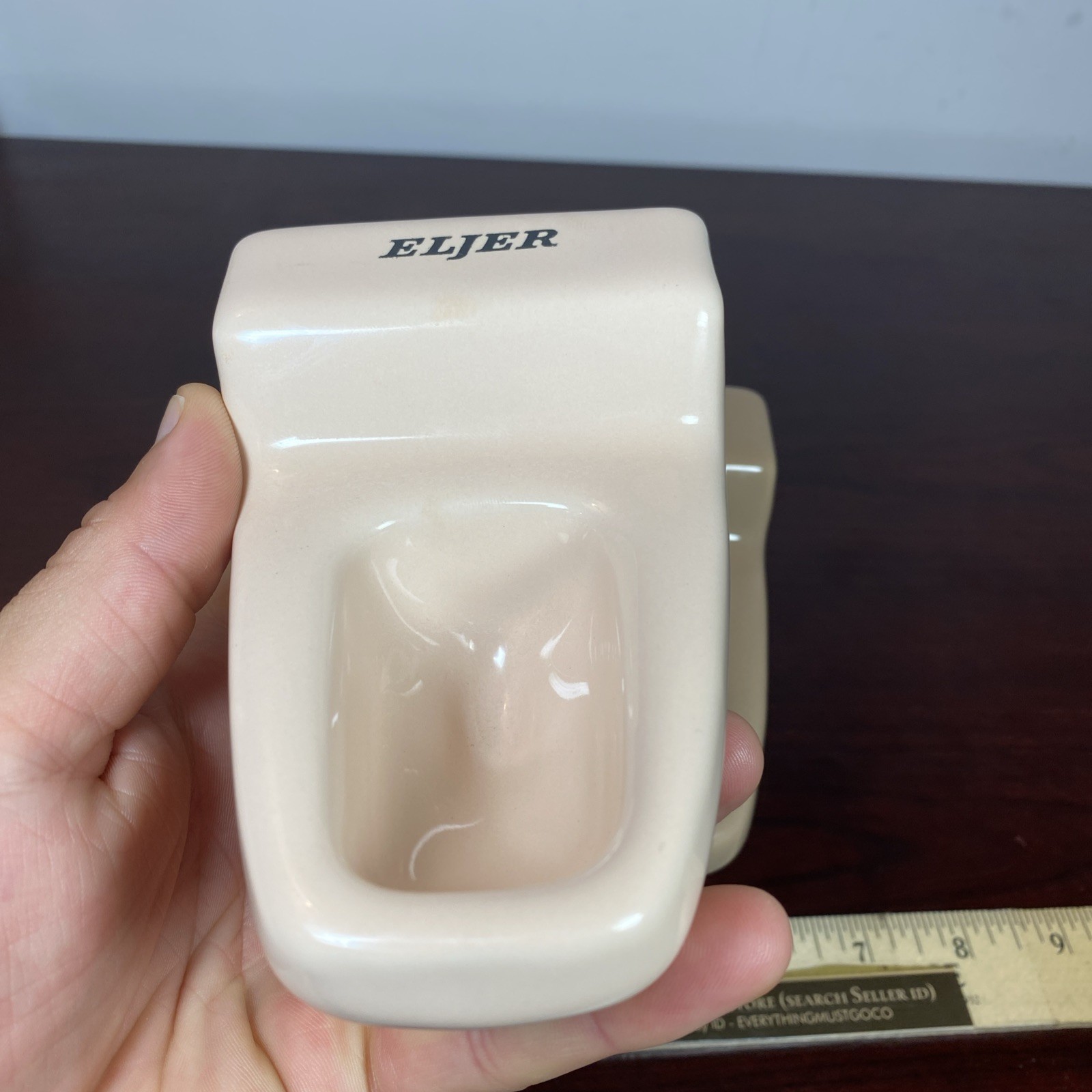 2 Vtg ELJER Salesman Sample Mini Porcelain Toilet Display Off White Pink Brown