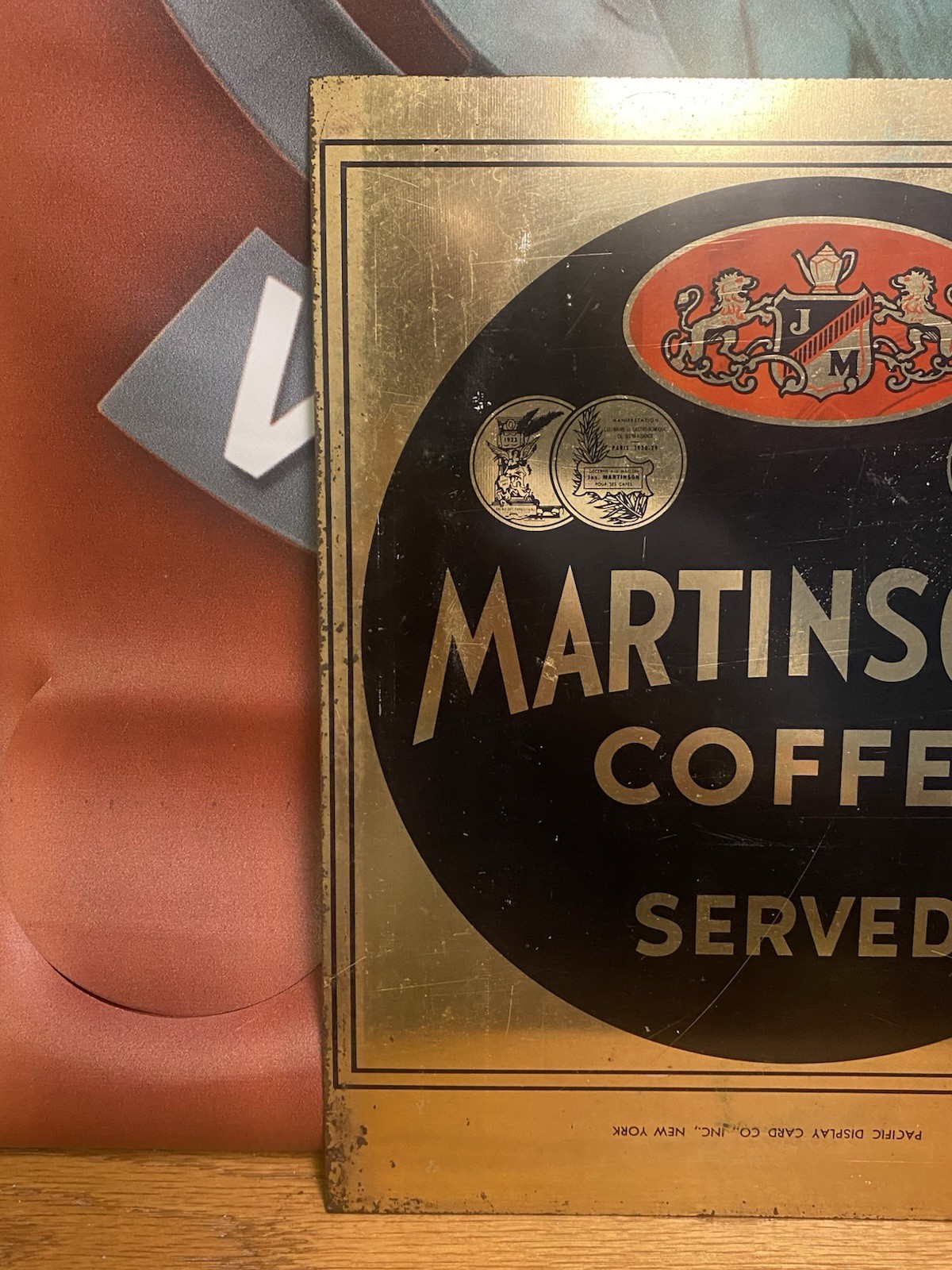 Vintage Martinson’s Coffee Served Metal Advertising Sign Store Display