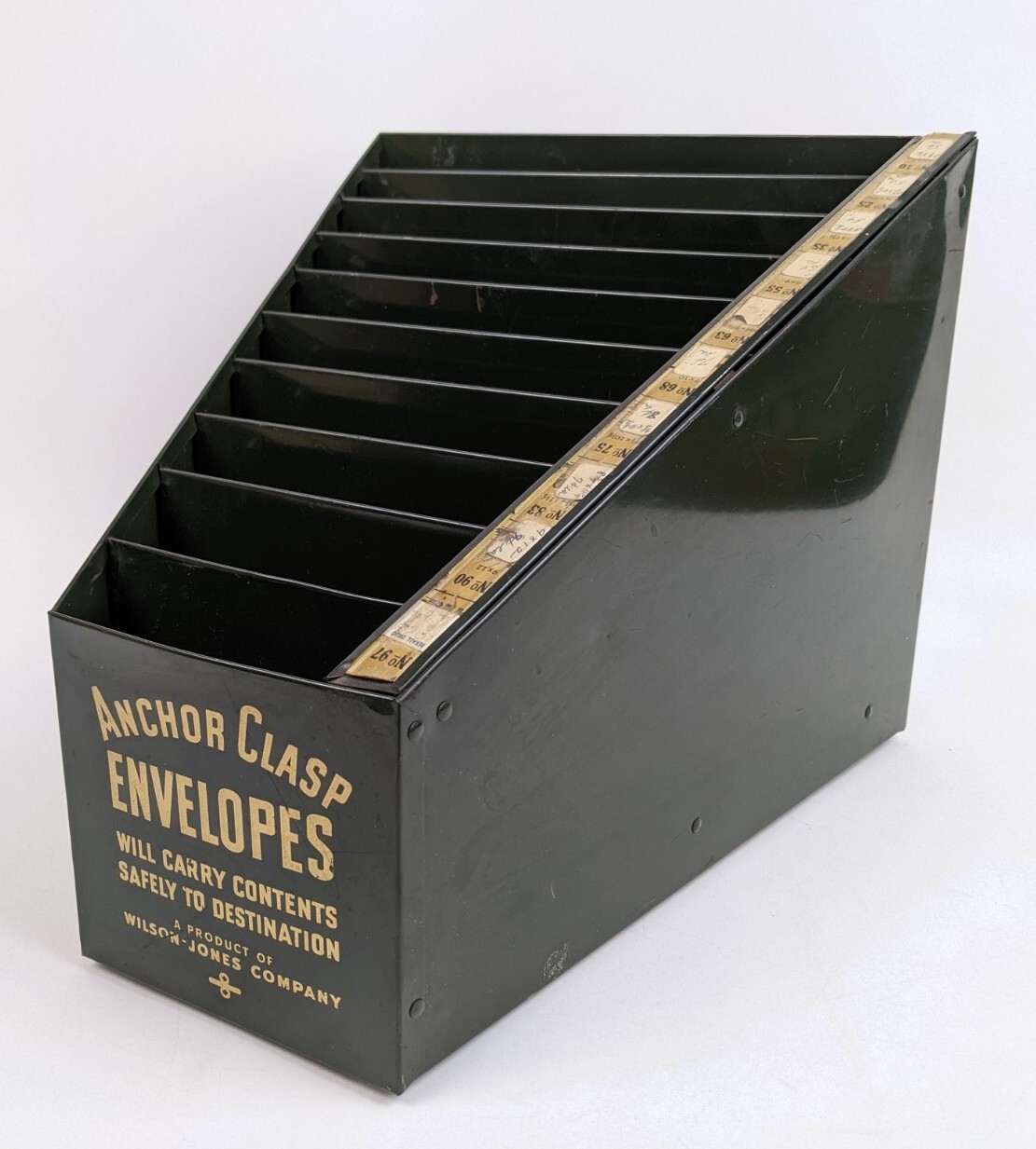 Wilson Jones Envelopes Green Metal Store Display Paper Sorter File Advertising