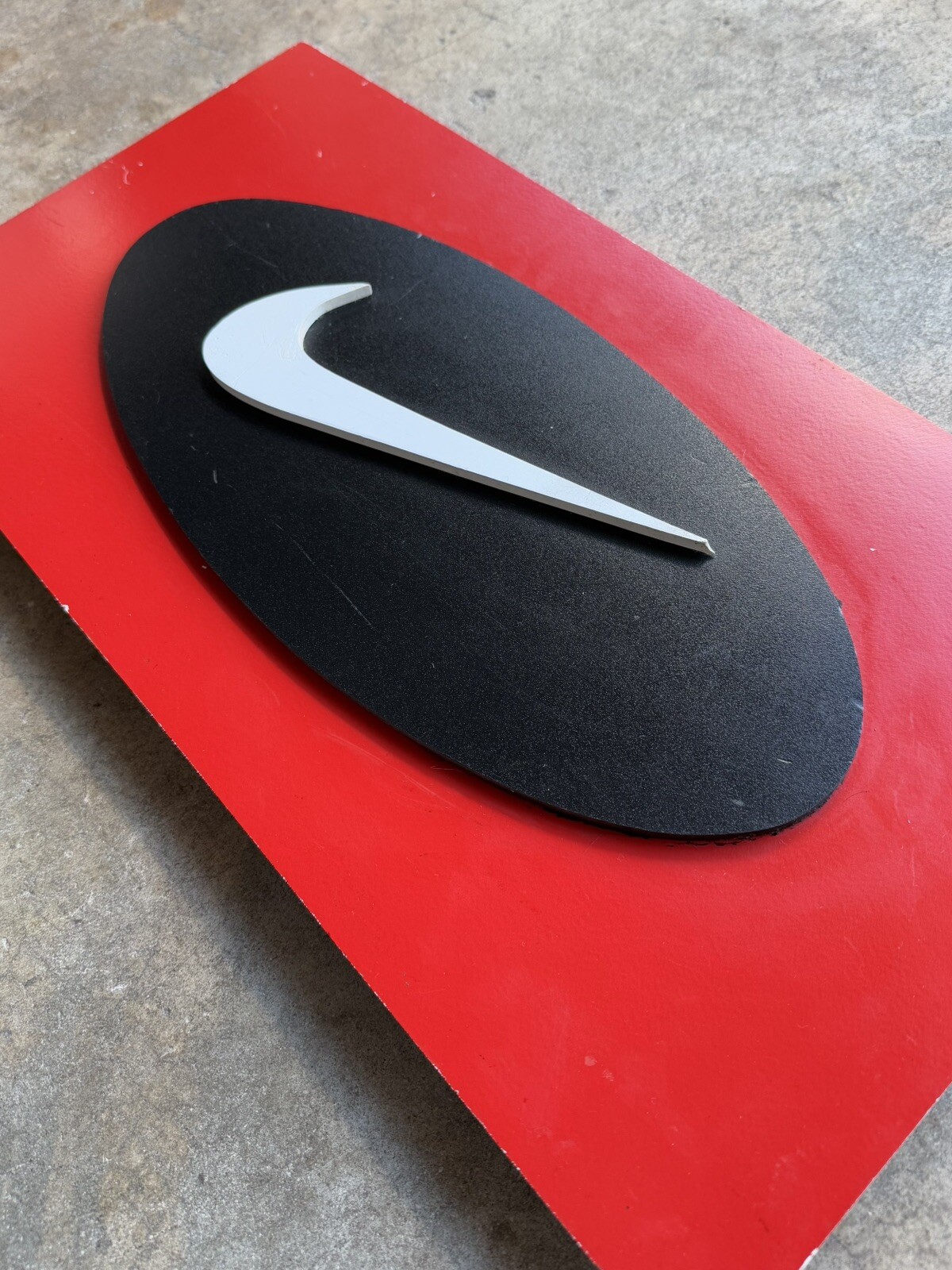Vintage Nike Store Swoosh Logo Wooden Display Sign Made in USA Red Black RARE