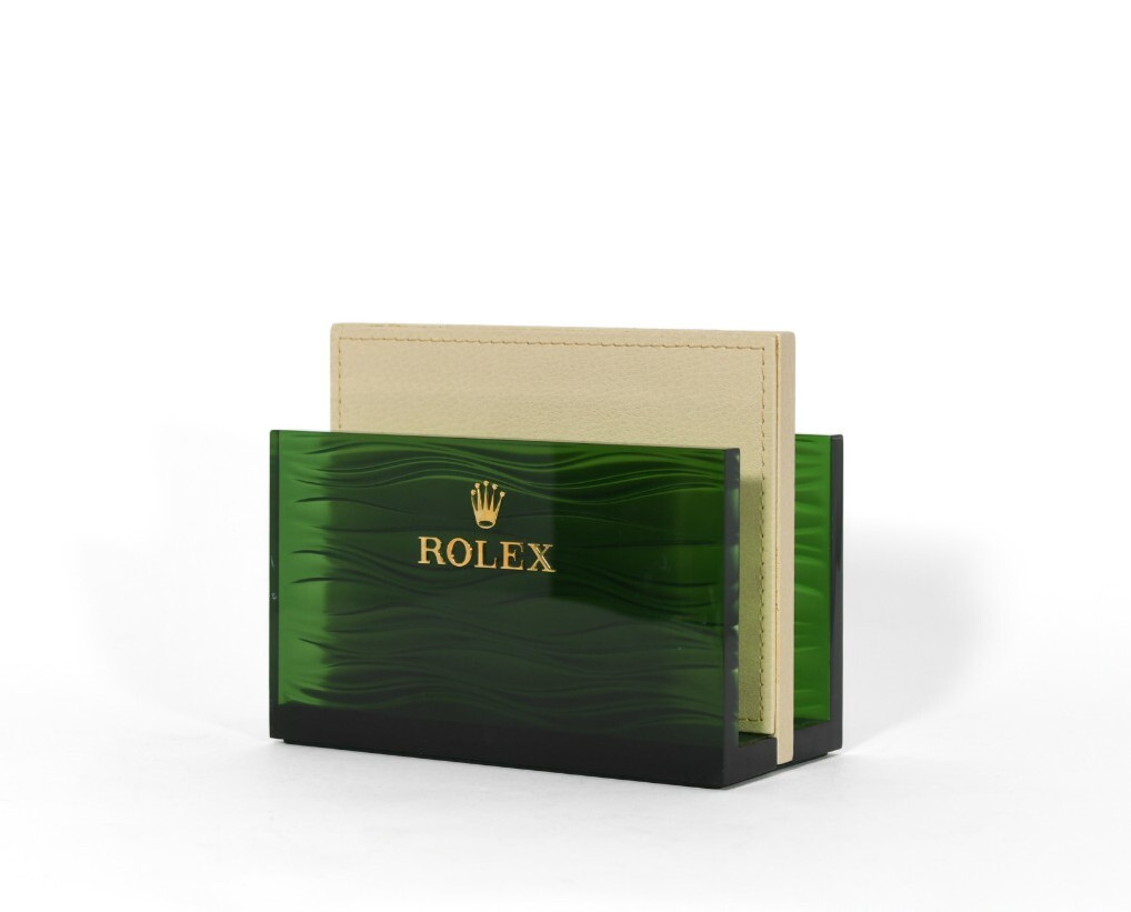 Rolex Magazine /Book Holder Acrylic And Leather Good Condition ~8 x 6 x 4 Inches
