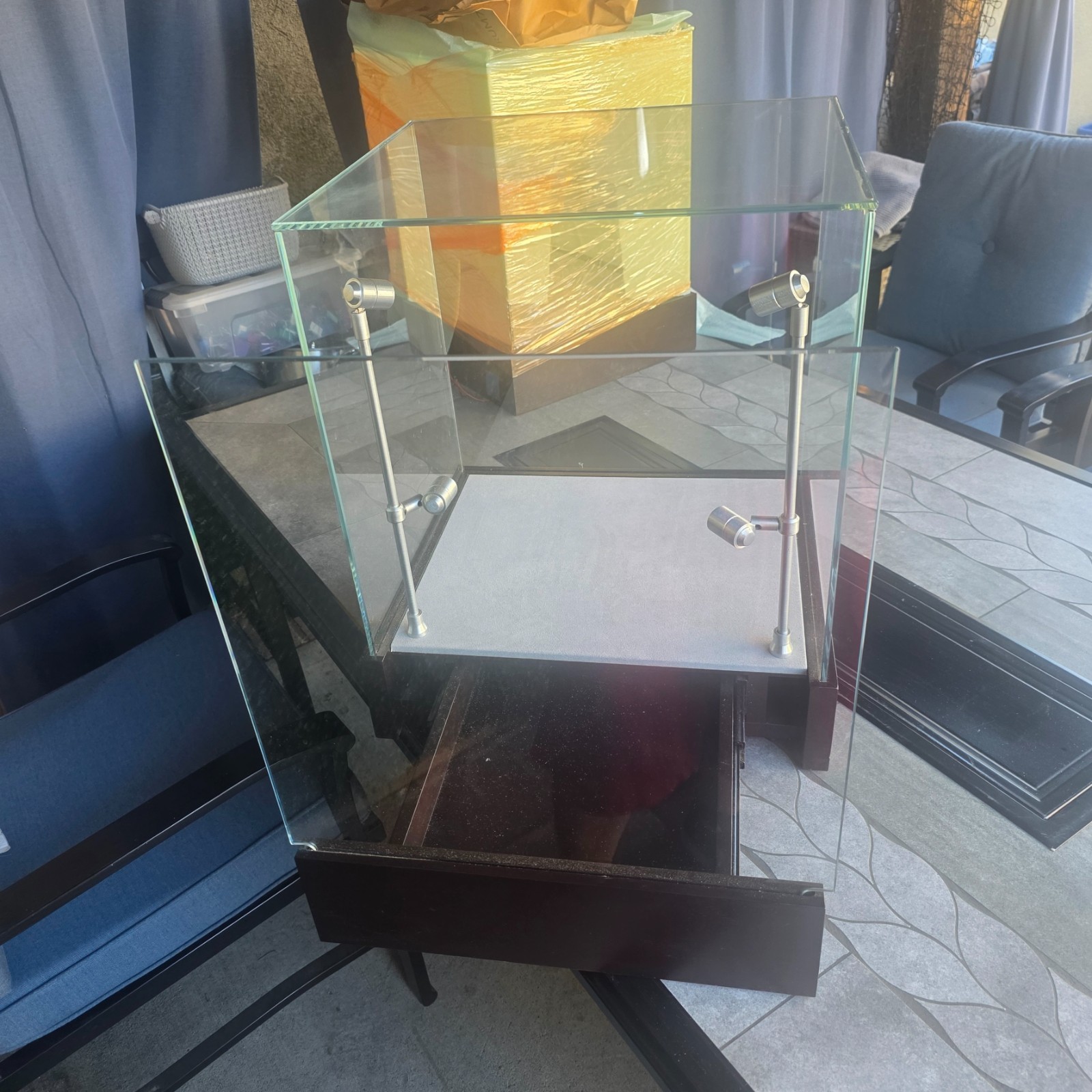 Custom Made Glass Pullout Jewelry Counter Display Case Wood Base Lights Lugano