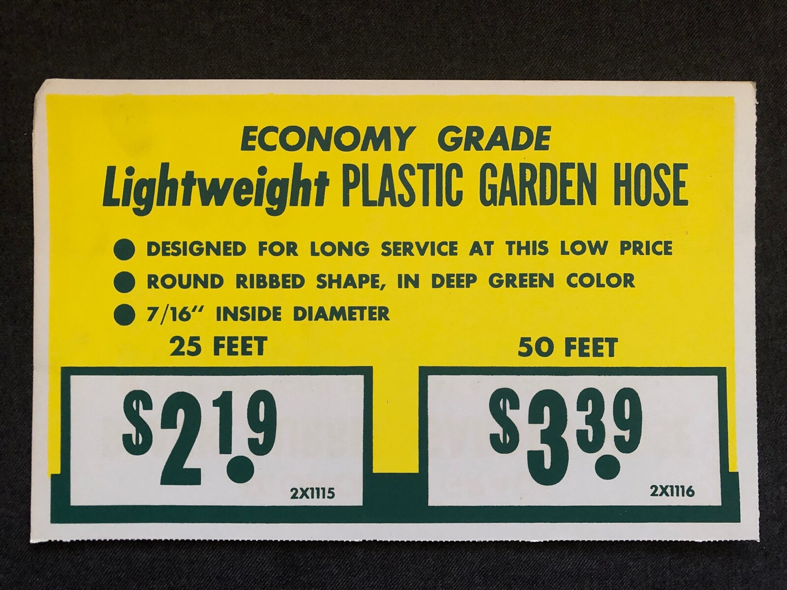 Vintage STORE SIGN Cardboard Lightweight Plastic Garden Hose Economy Grade #4