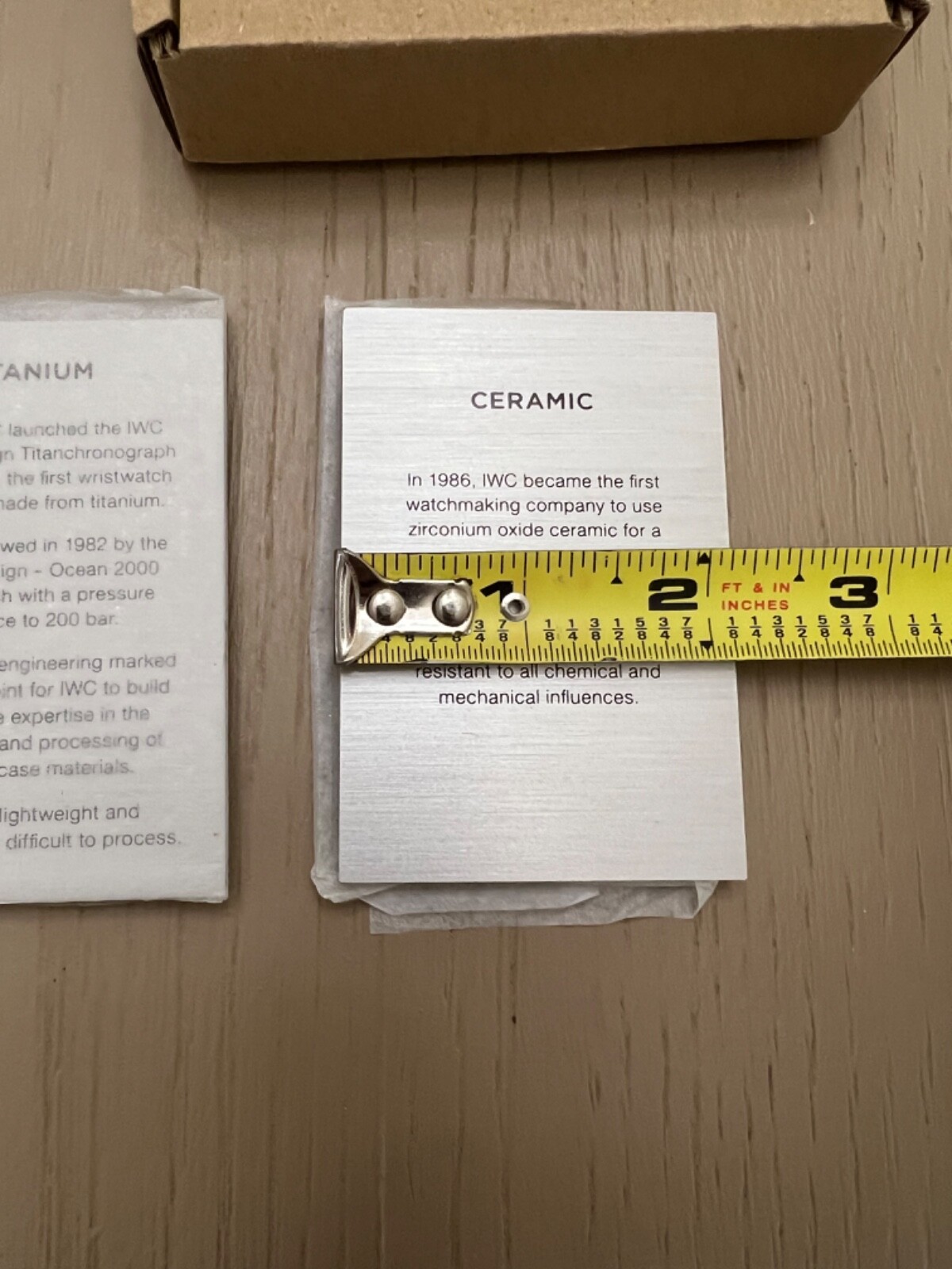 NEW IWC WATCH MATERIAL DESCRIPTIVE DEALER’S ALUMINUM DISPLAY SIGNS PLAQUES x 3