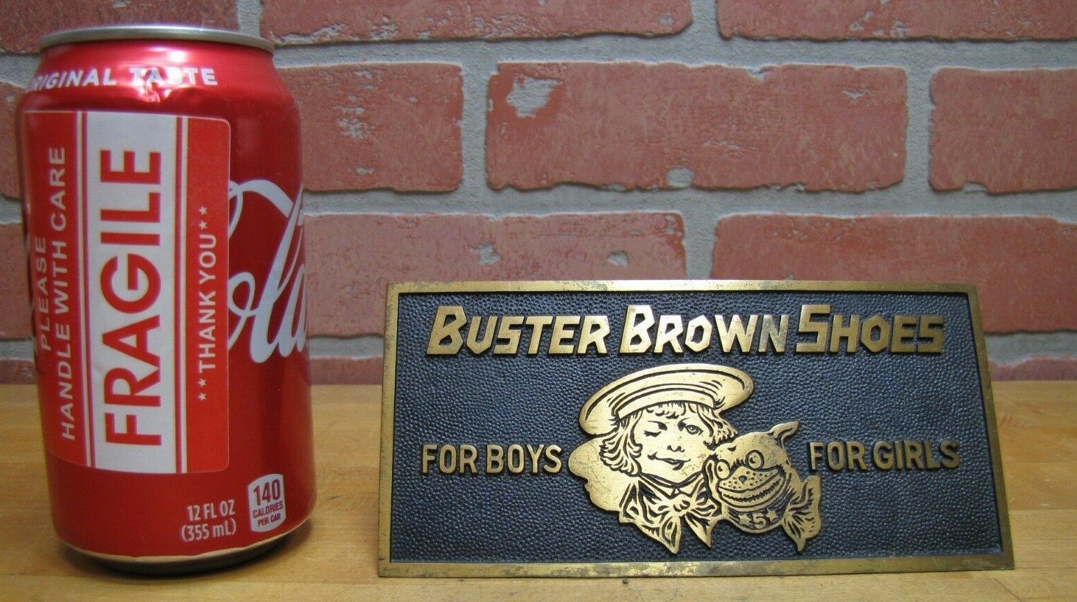 BUSTER BROWN SHOES FOR BOYS GIRLS c1930s Store Display Sign BOSTONIAN BRONZES