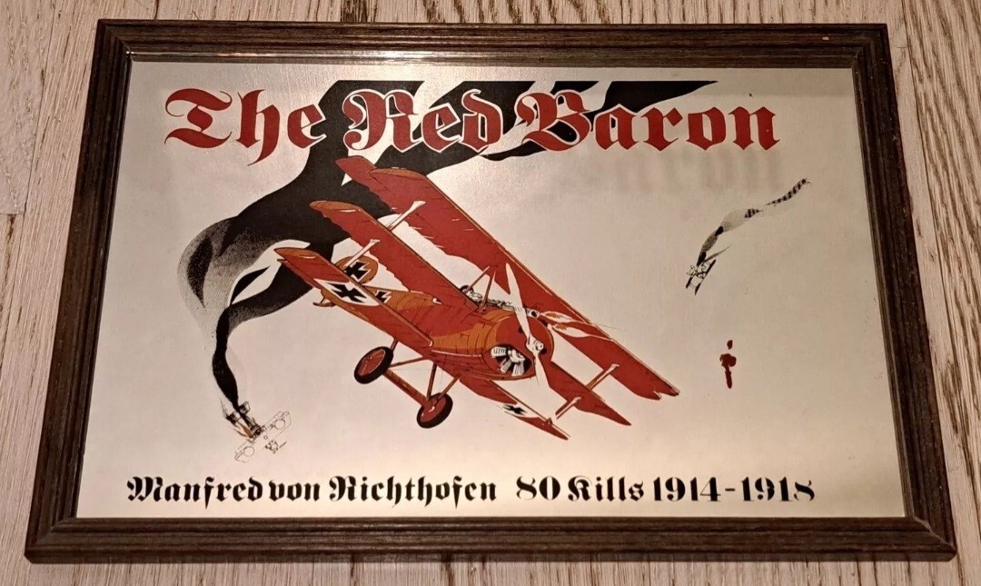 MIRROR PAINTING-RED BARON/THE RED BARON-MIRROR PAINTING PICTURE WW1-VINTAGE