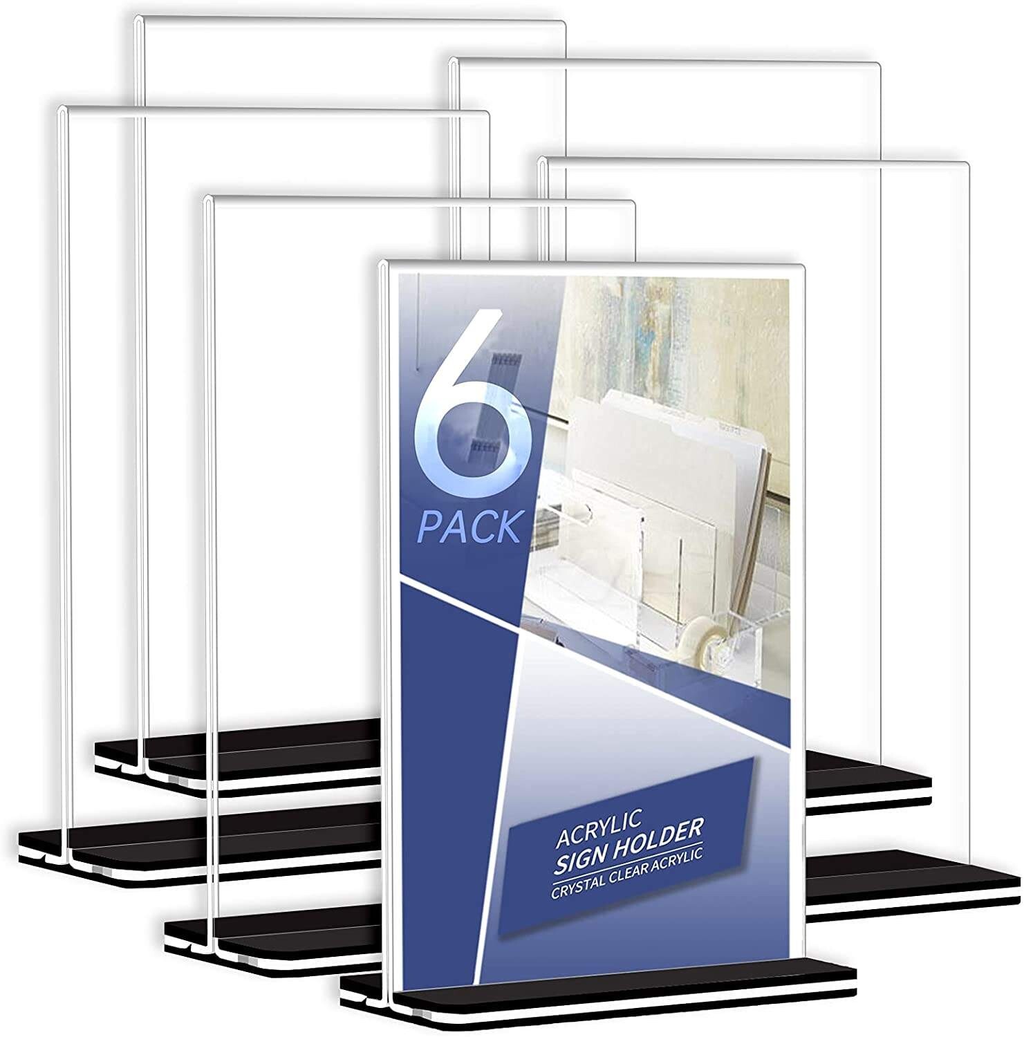 6-Pcs T Shaped Double Sided Acrylic Sign Holder Table Top Display Stand