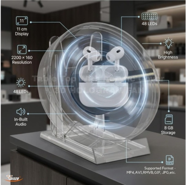 11cm Holographic LED Fan Display 3D Projector with Clear Acrylic Case Tabletop