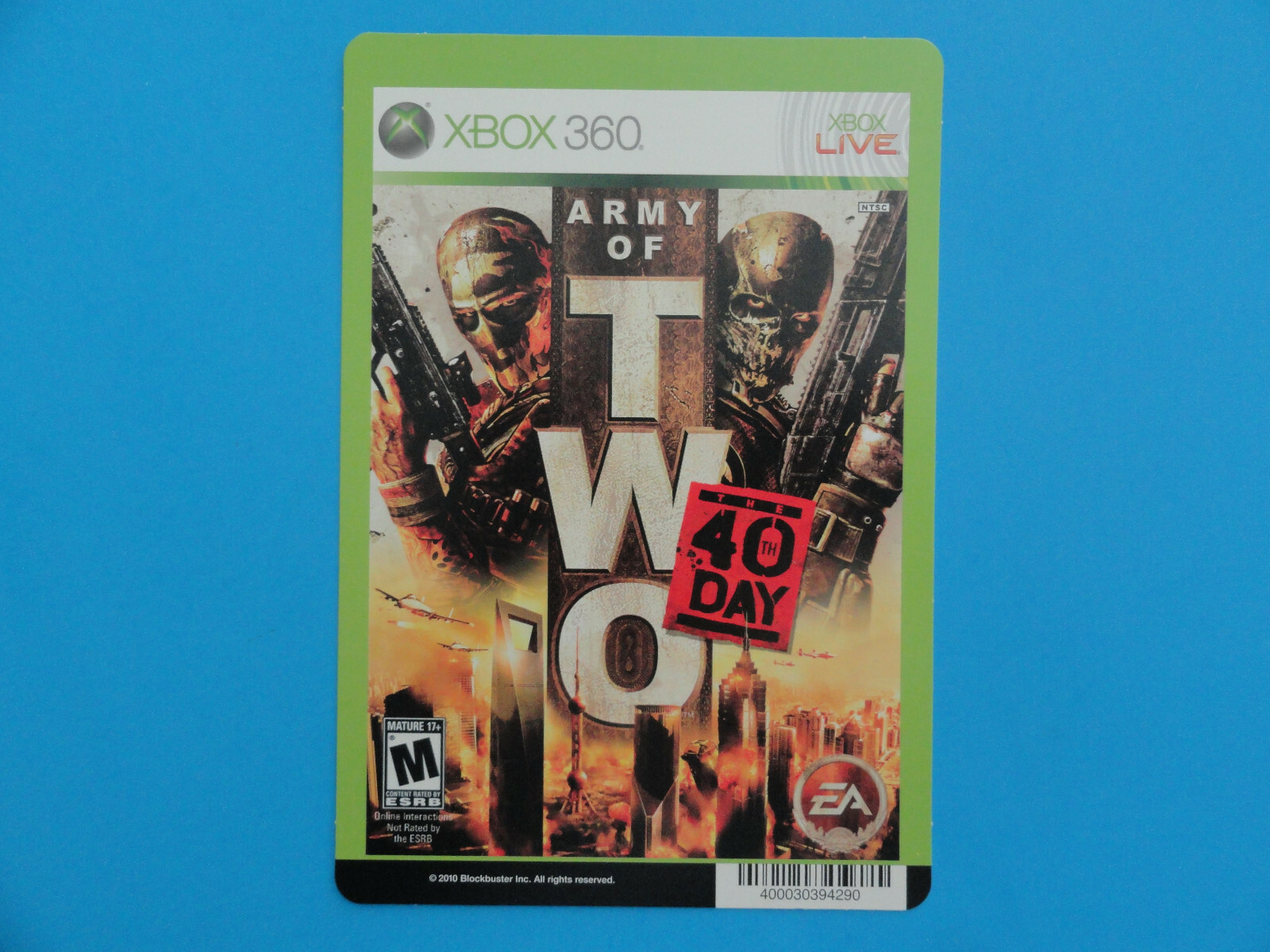 XBOX 360 ARMY OF TWO THE 40TH DAY BLOCKBUSTER VIDEO SHELF DISPLAY BACKER CARD