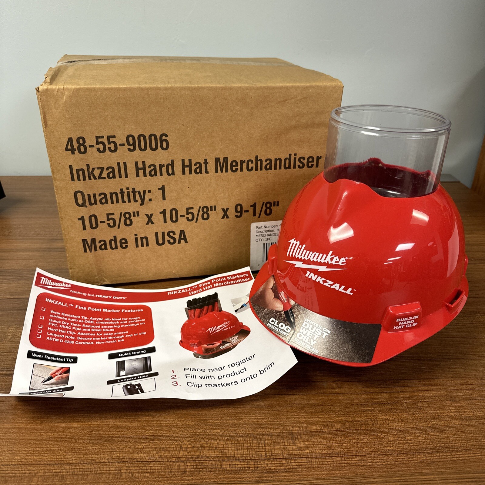 Milwaukee Tools Inkzall Hard Hat Display, Office/Pen Organizer, Man Cave Desk Ad