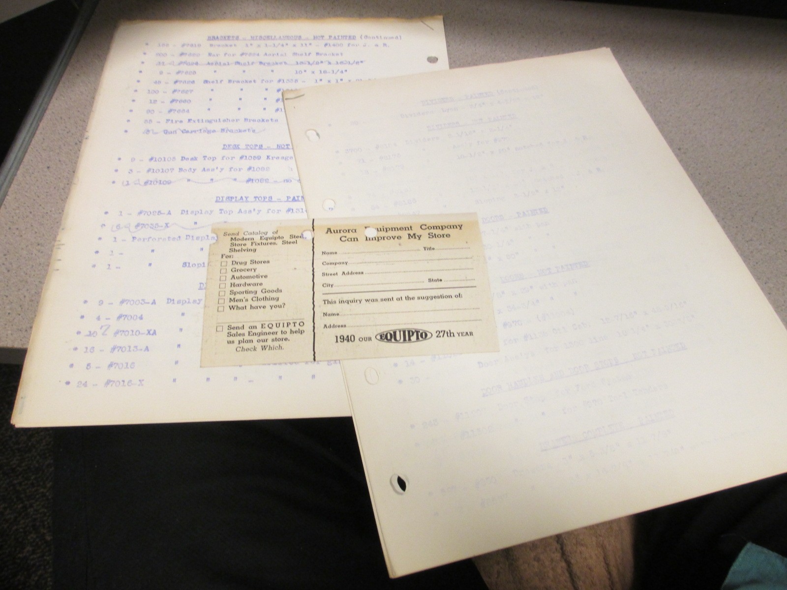 Aurora 1930s store display sales spec sheets (16) postcard office shelving