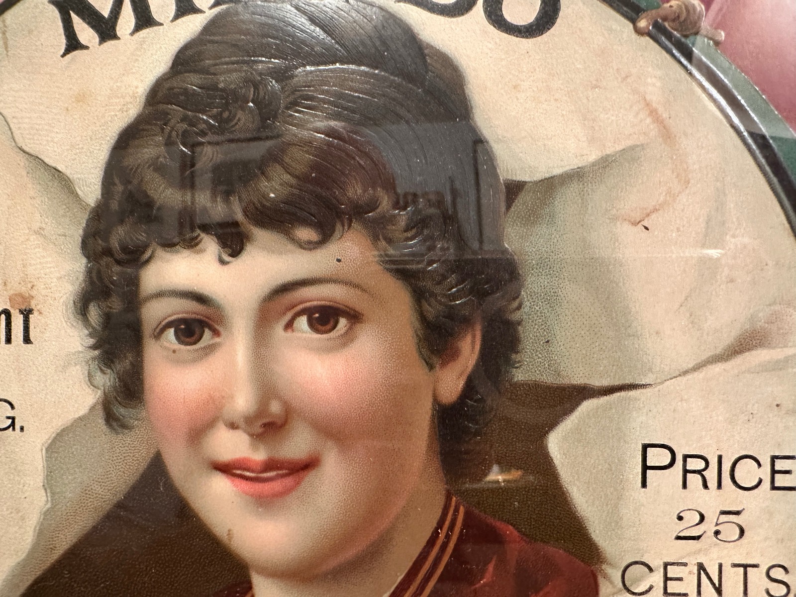 Embossed Die-cut Victorian Lithographed advertising sign framed MIKADO cologne