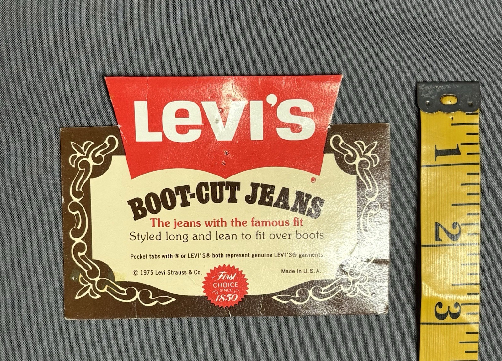 Vintage Levi Strauss Levi’s Jeans Hang Tag Pocket Tag 1970s Denim Boot Cut 1975