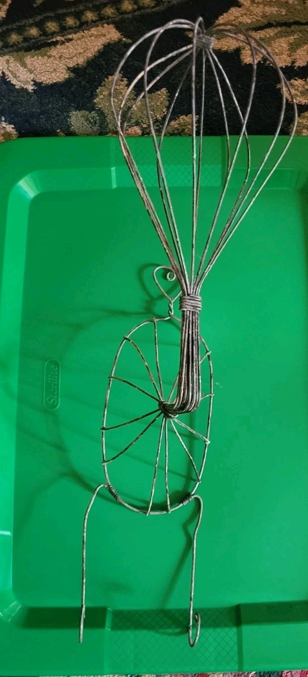Vintage Wire hat wig stand store display wall hanging w hooks set pair primitive
