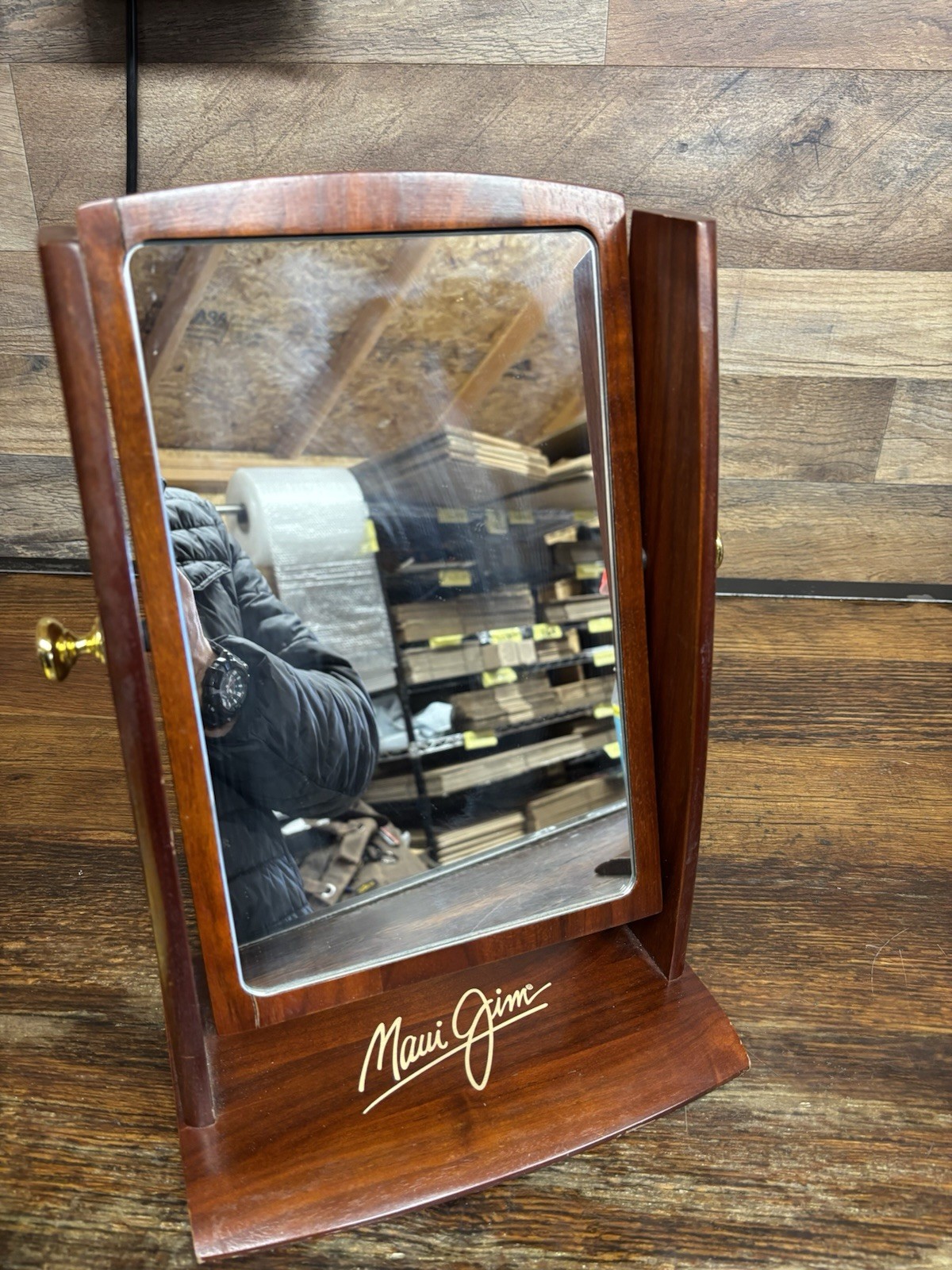 Maui Jim Countertop Wood Mirror Rare Store Marketing 14″ tall