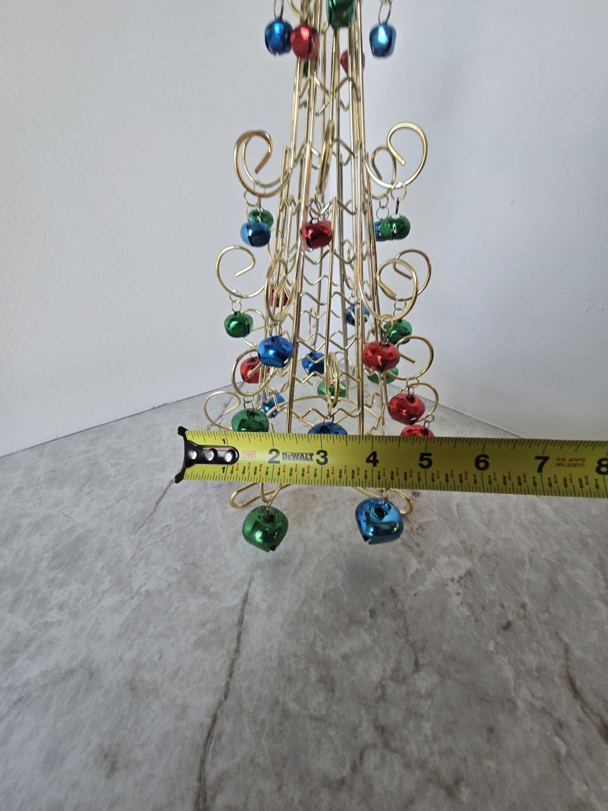 Vintage Gold Metal Wire Christmas Tree W/Jingle Bells And Star Tabletop Decor