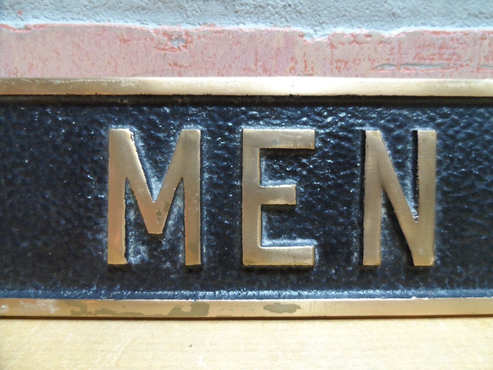 MEN Old Thick Embossed Bronze Brass Sign Restroom Bathroom Bar Shop Gas Station
