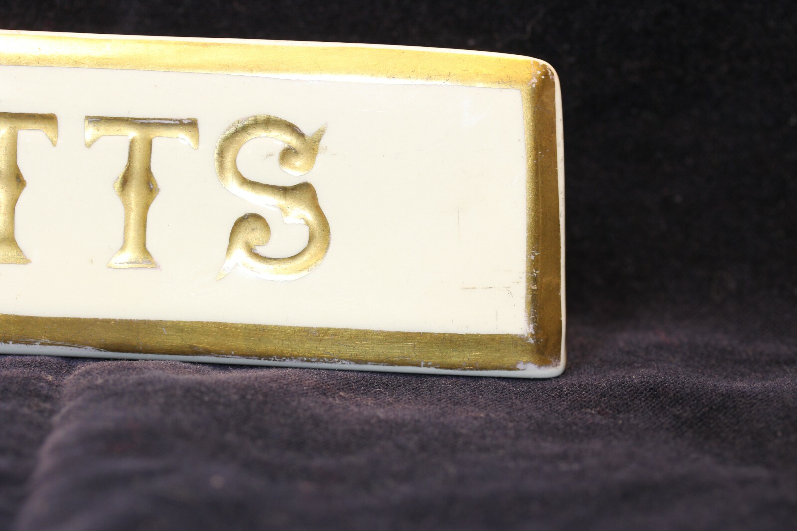 Myotts China Store Retail signage POS plaque Bone china – gold writing and edge