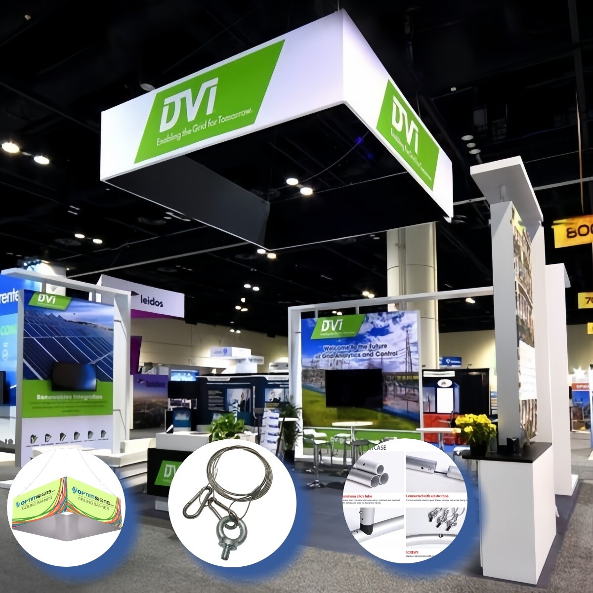 Square Customized Fabric Hanging Banner Ceiling Advertising Trade Show Display