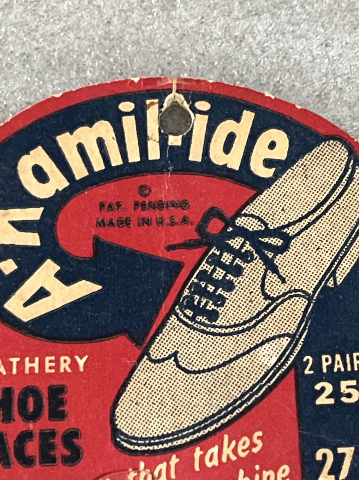 VTG Original 1940s A-Kamil-ide Shoe Lace Display Card 1 Pair Brown Laces NOS