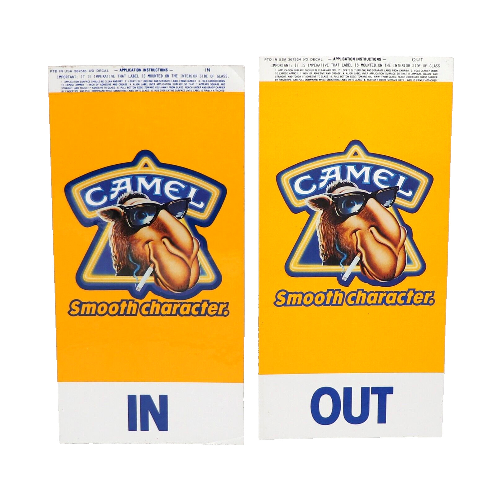 Vintage 1989 Joe Camel In & Out Store Door Decal Sticker SET 8″ x 4″