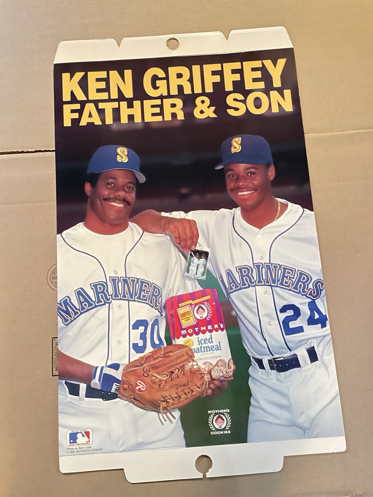 Griffey Jr 1991 Mothers Cookies Card Stock Store Display! New! Factory Flat