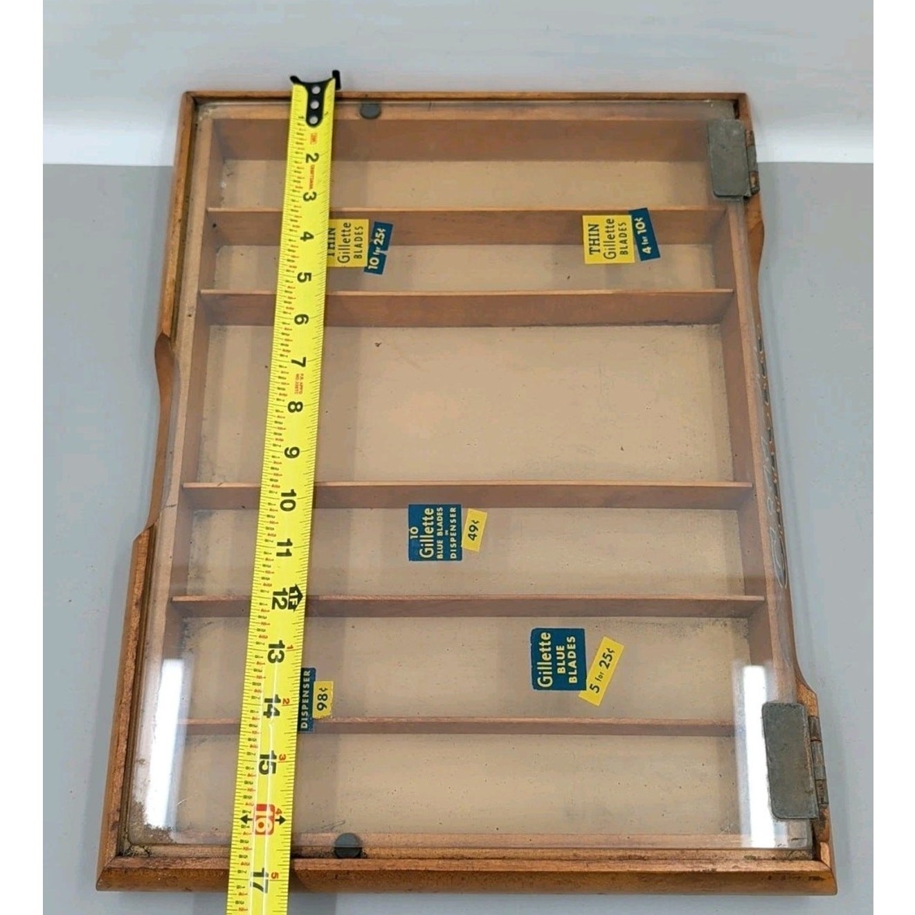 Gillette Razor Blades Wooden Store Counter Top Display Case Glass Top 1940’s